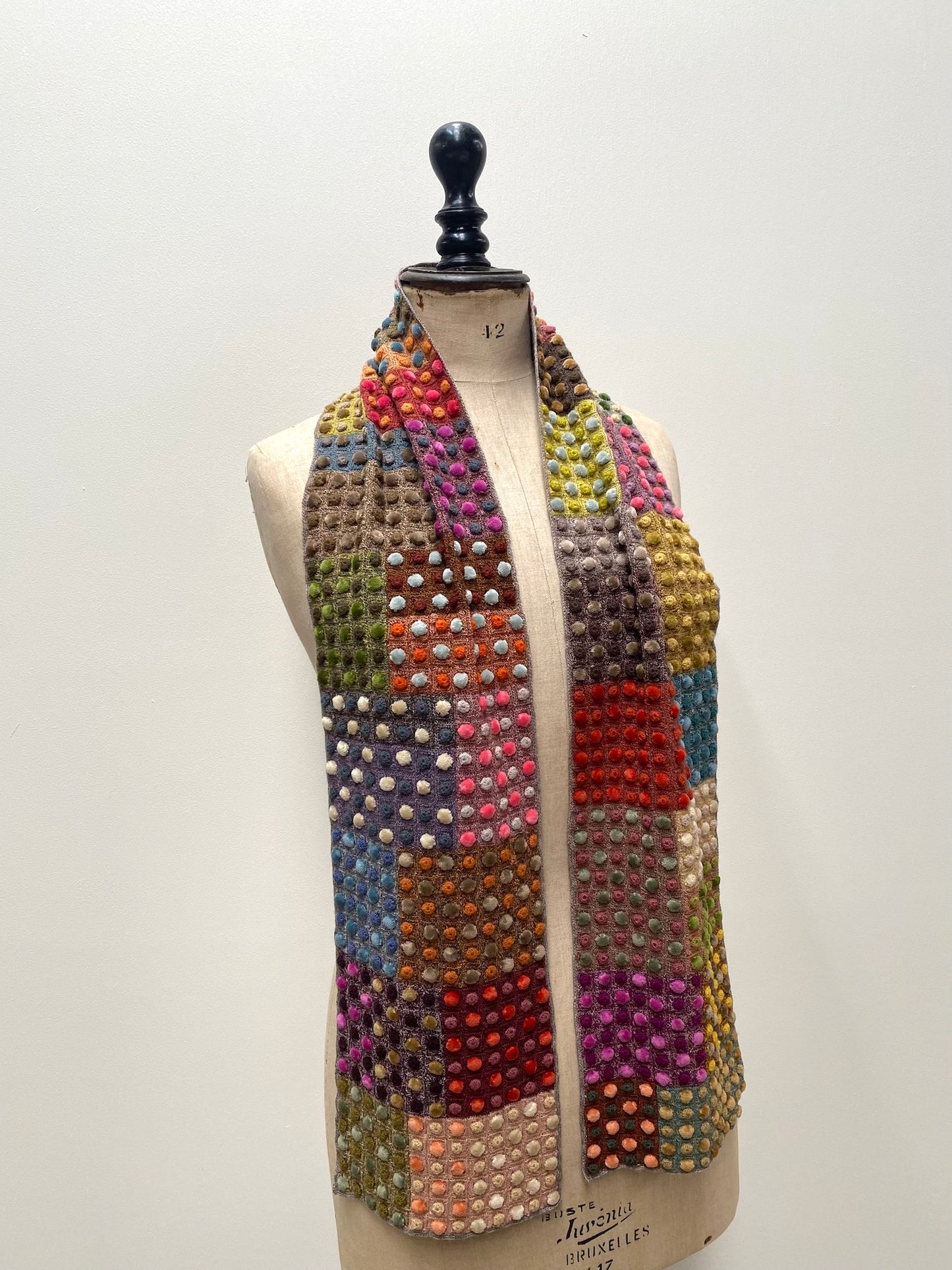 Sophie Digard Small Multi Velvet Bobble Crochet Wool Scarf