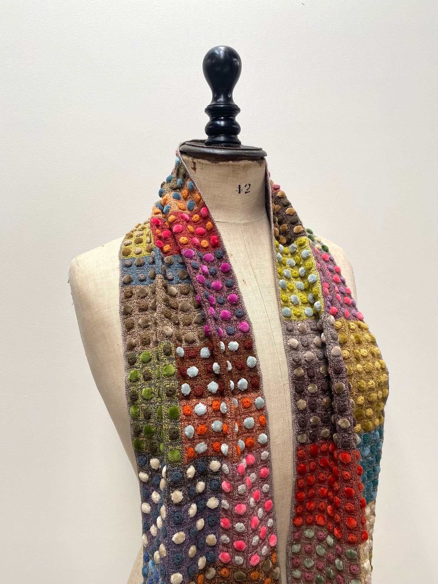 Sophie Digard Small Multi Velvet Bobble Crochet Wool Scarf