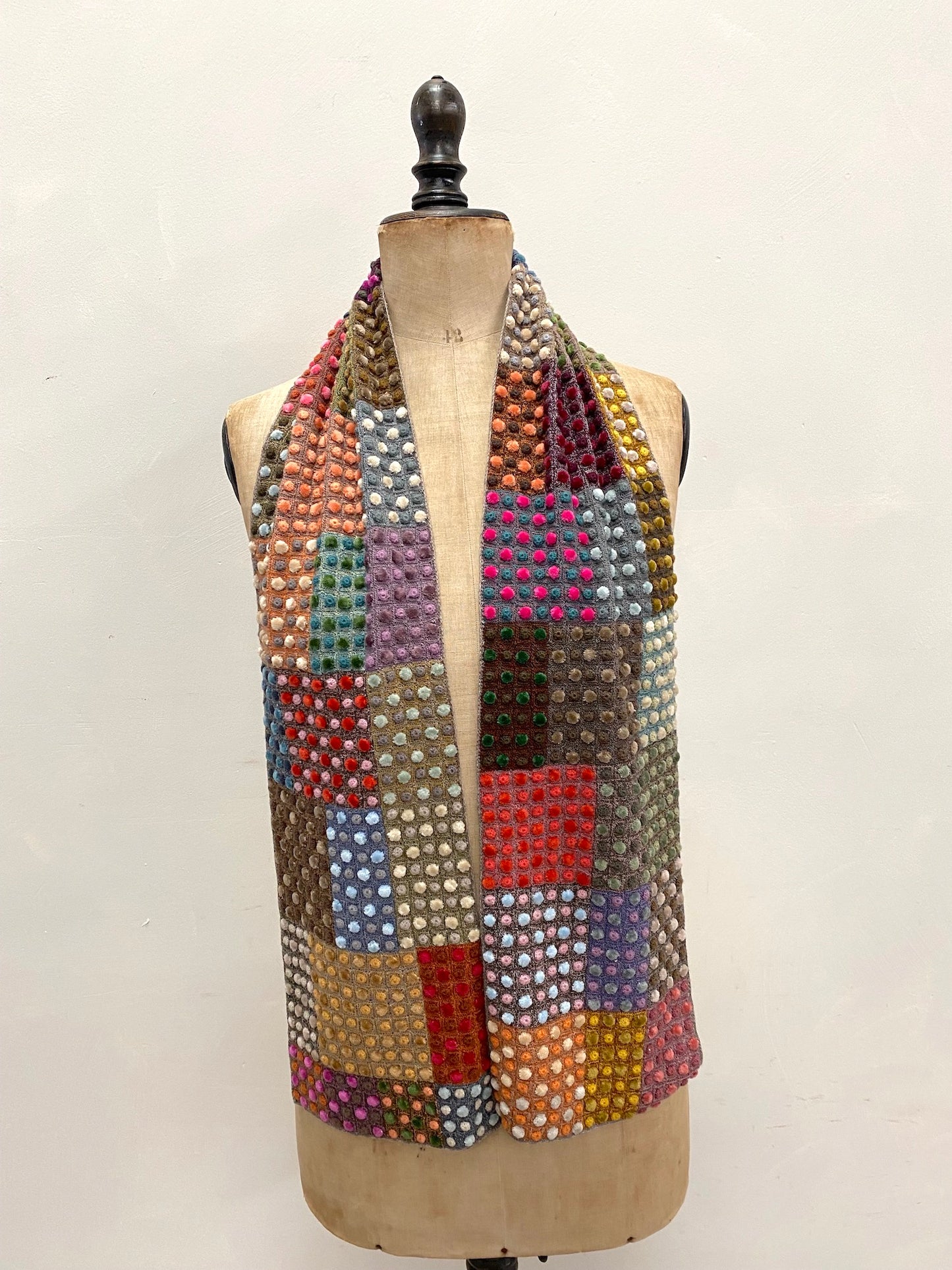 Sophie Digard Velvet Bobble Multi Crochet Wool Scarf