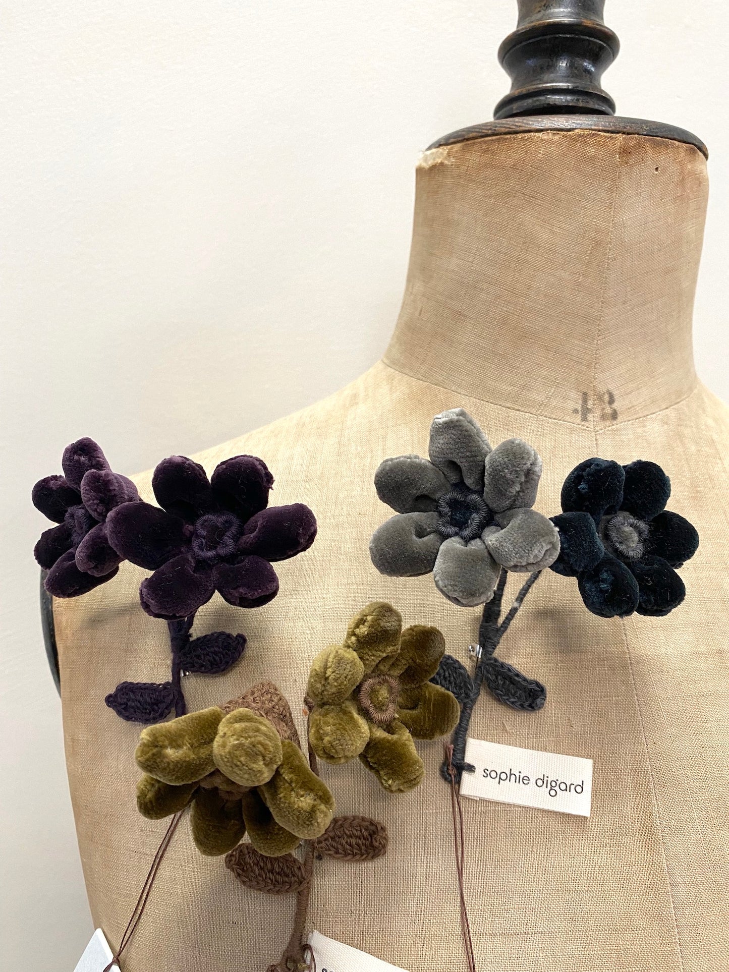 Sophie Digard Velvet Twin Flower Brooches