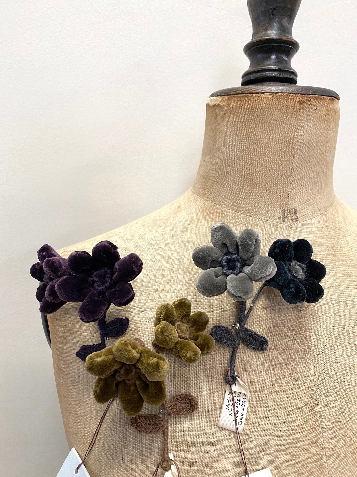 Sophie Digard Velvet Twin Flower Brooches