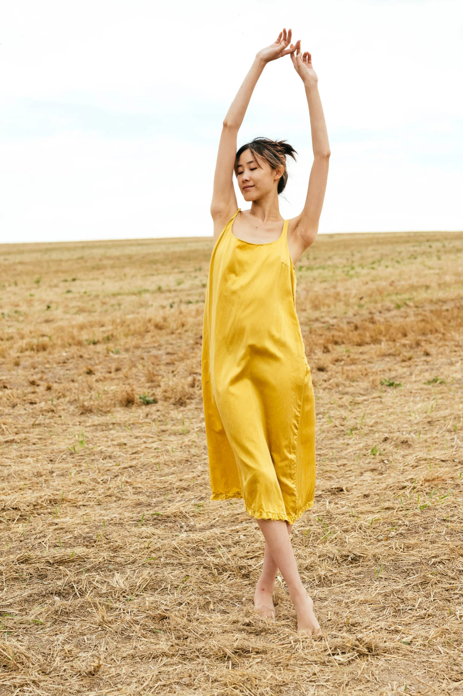 Sula Frill Hem Dress - Silk Cotton - Misted Yellow