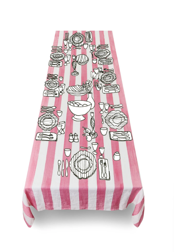 Summerill & Bishop 'Pink & White Stripe' Linen Tablecloth