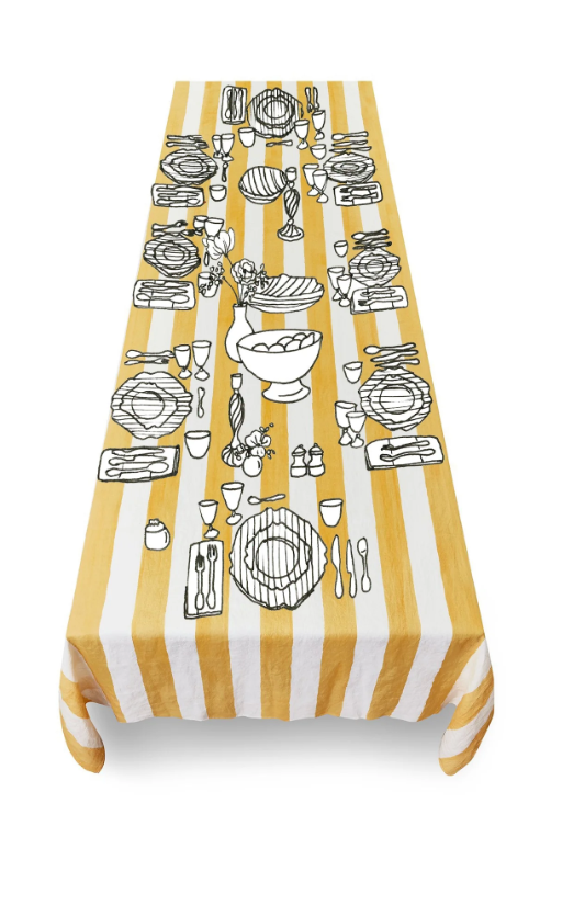 Summerill & Bishop 'Lemon & White Stripe' Linen Tablecloth