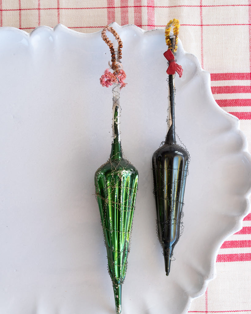 Vintage European Ornament - Green Umbrellas