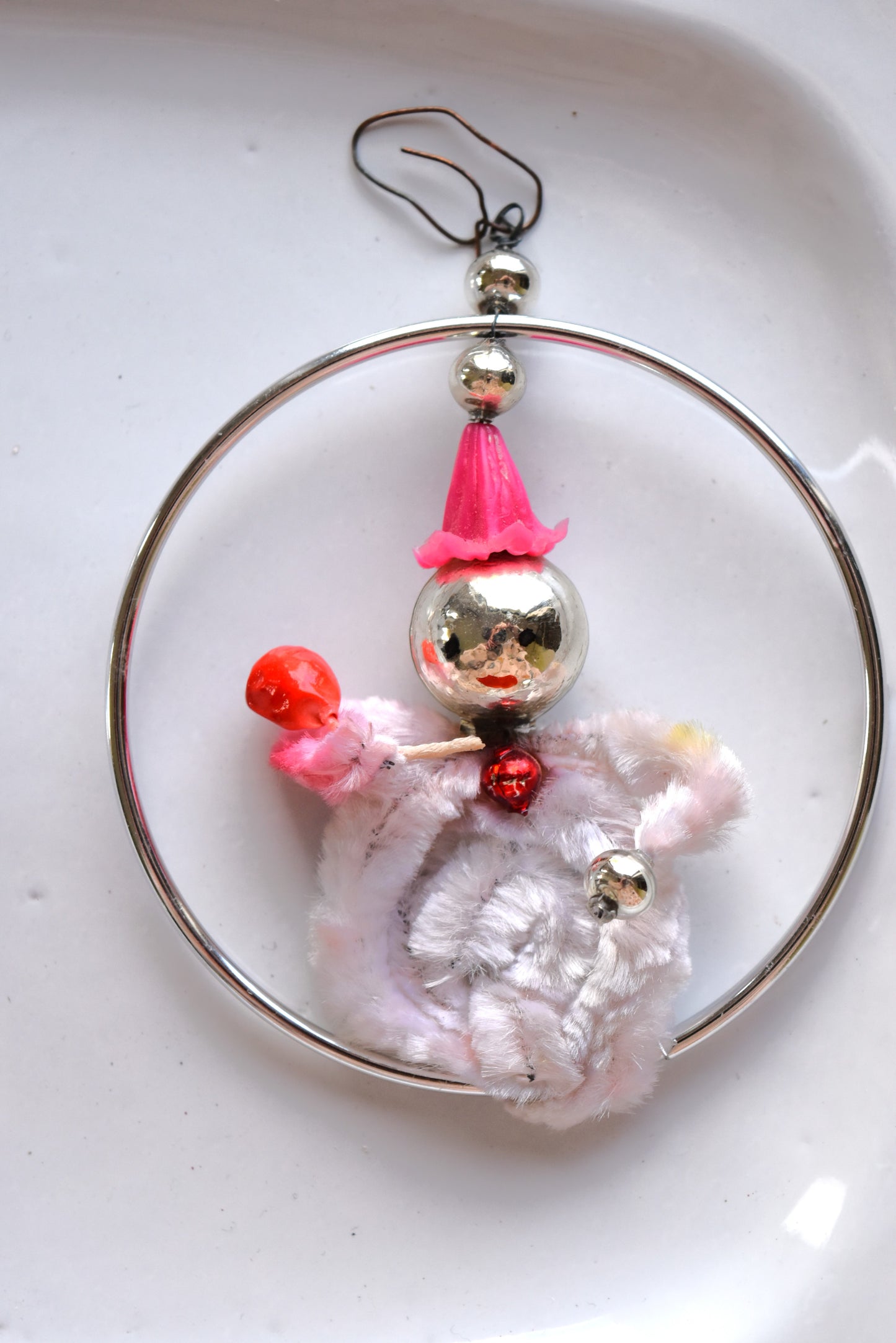 Vintage European Glass Bead Ornament - Clown in Hoop