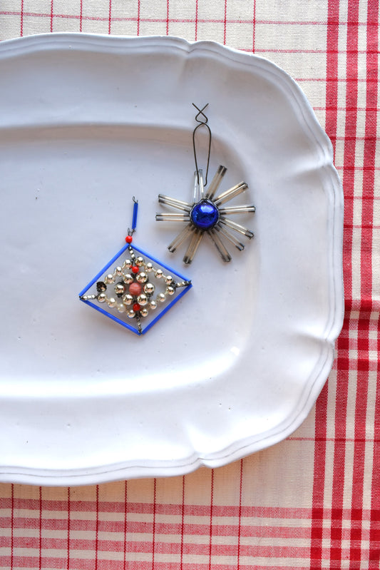 Vintage European Glass Bead Ornaments - Blue Pair