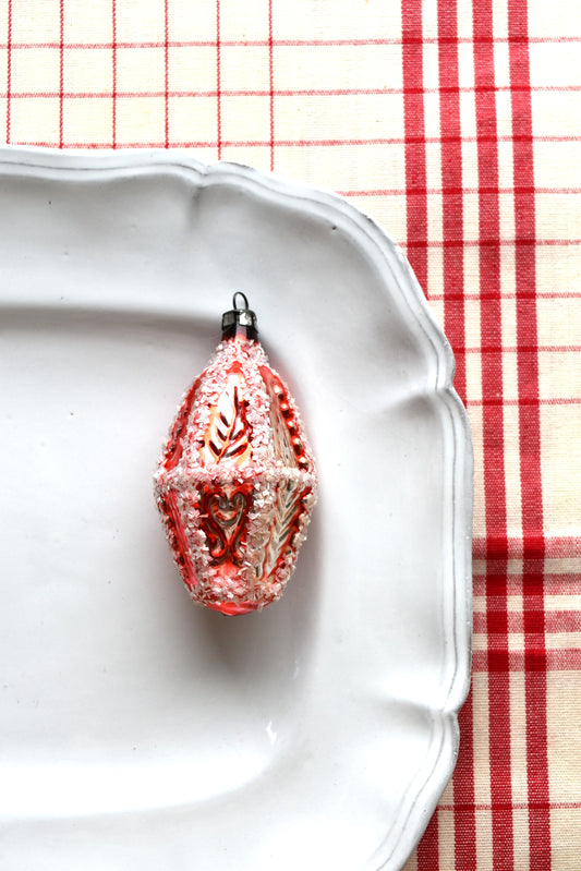 Vintage European Ornament - Frosty Red Bauble II