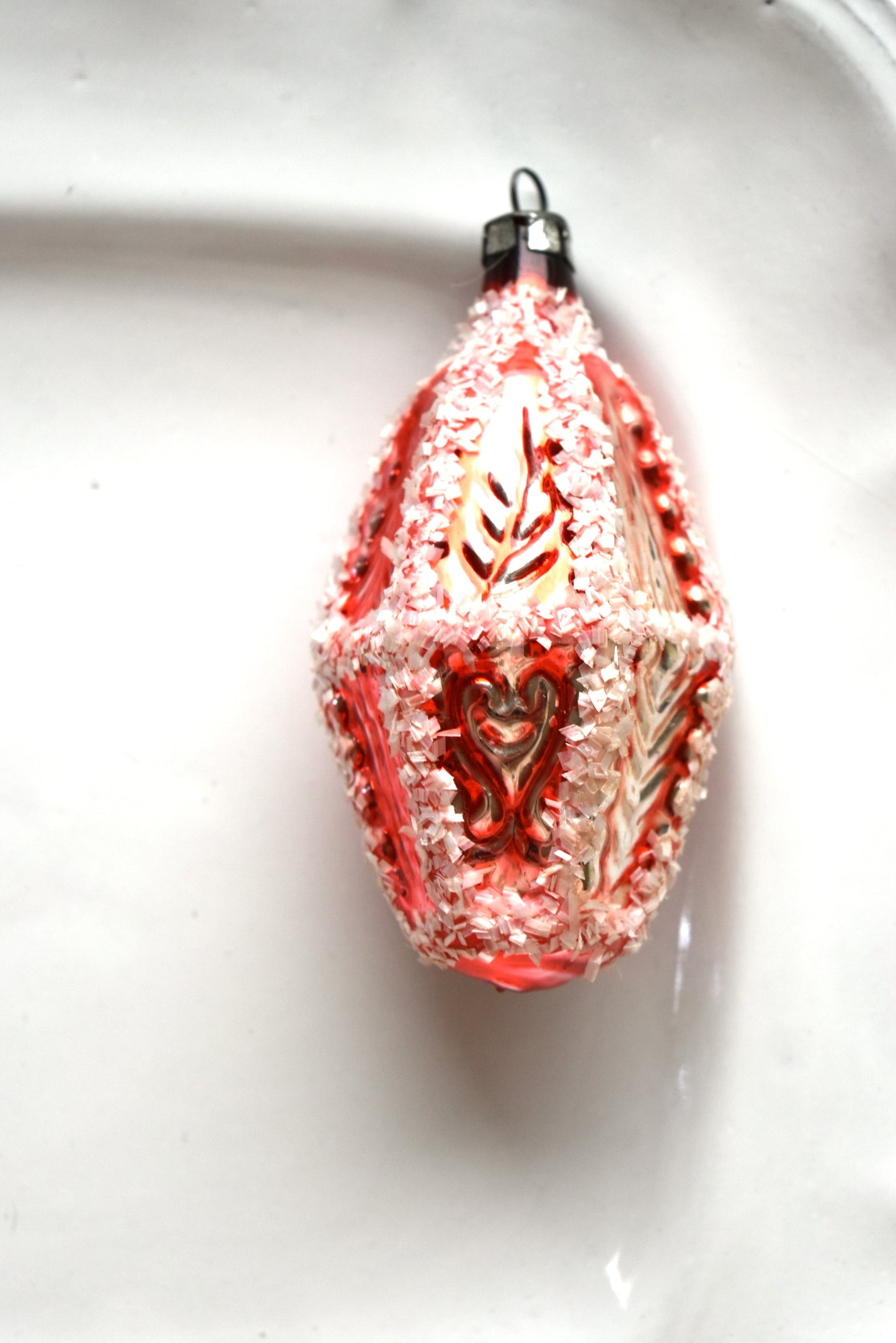 Vintage European Ornament - Frosty Red Bauble II