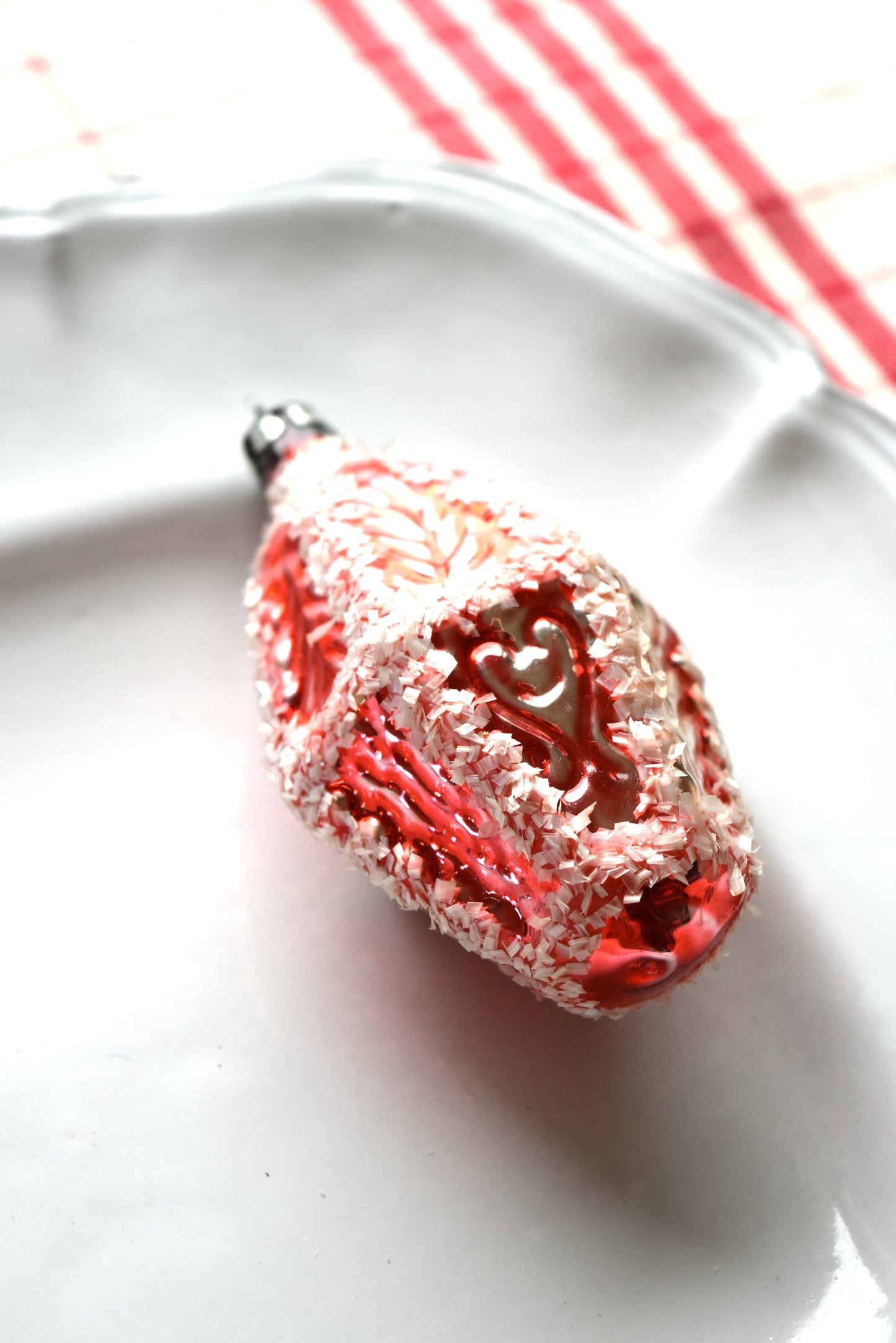 Vintage European Ornament - Frosty Red Bauble II