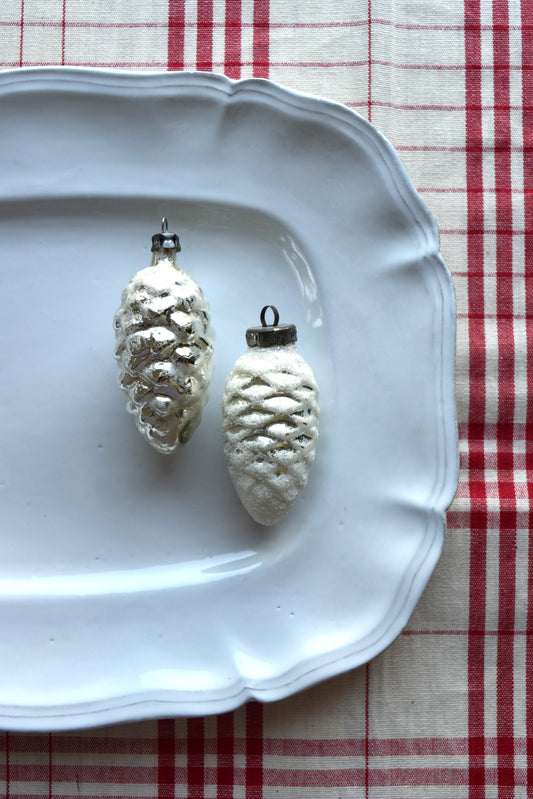 Vintage European Ornament - Pair Pearl Pine Cones