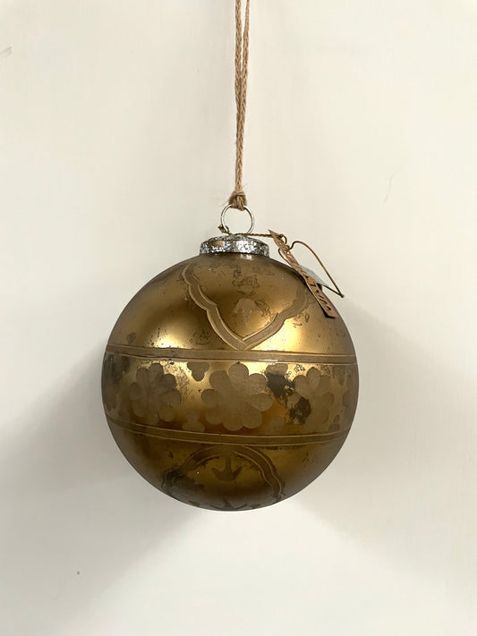 Walther & Co. Christmas Etched Gold Glass Ball