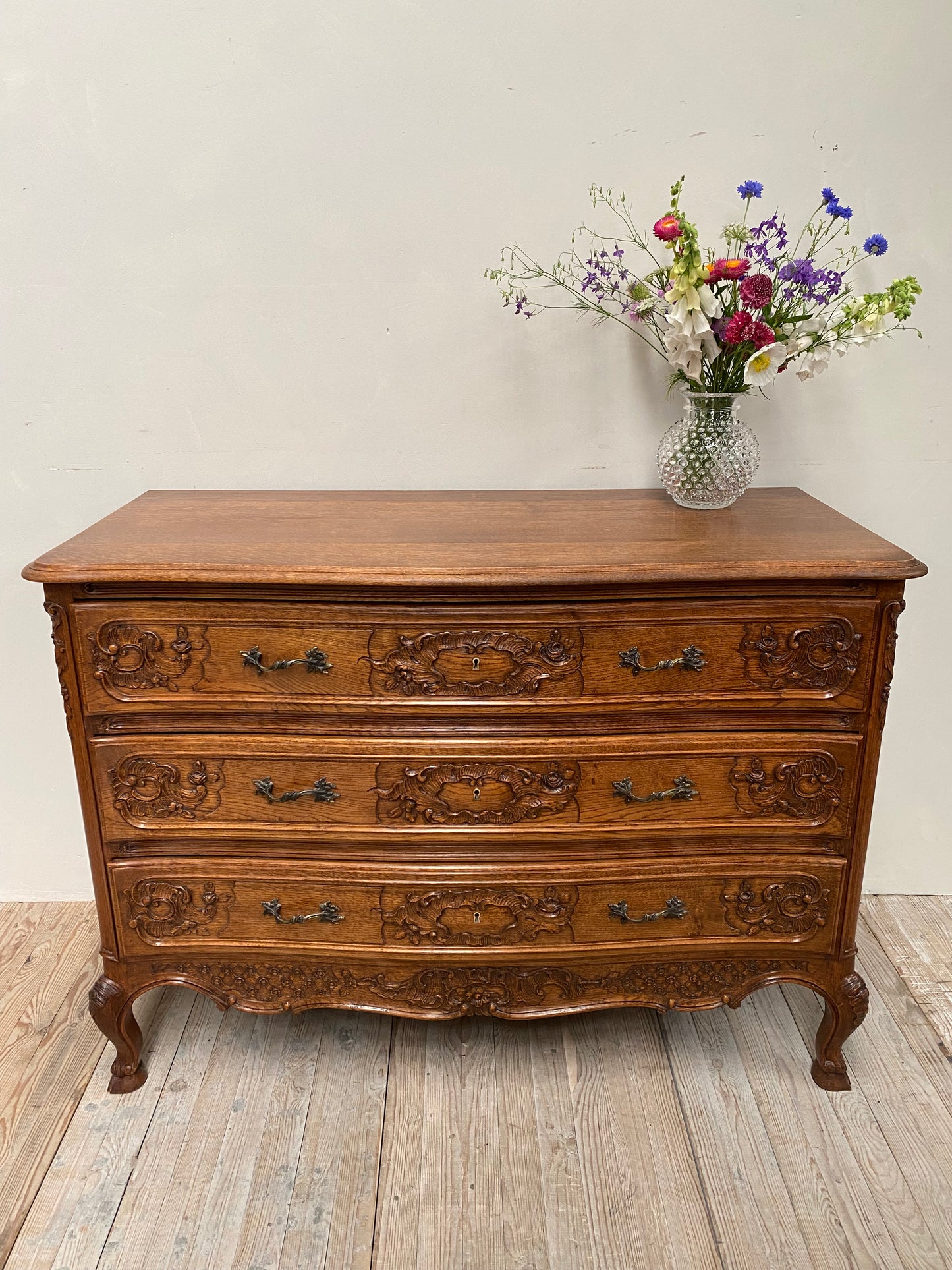 Antique French Louis XV Large Oak 3 Drawer Commode