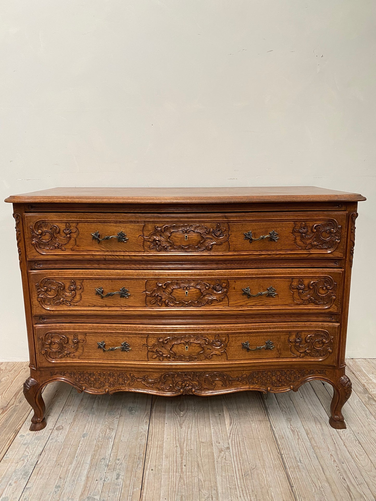 Antique French Louis XV Large Oak 3 Drawer Commode