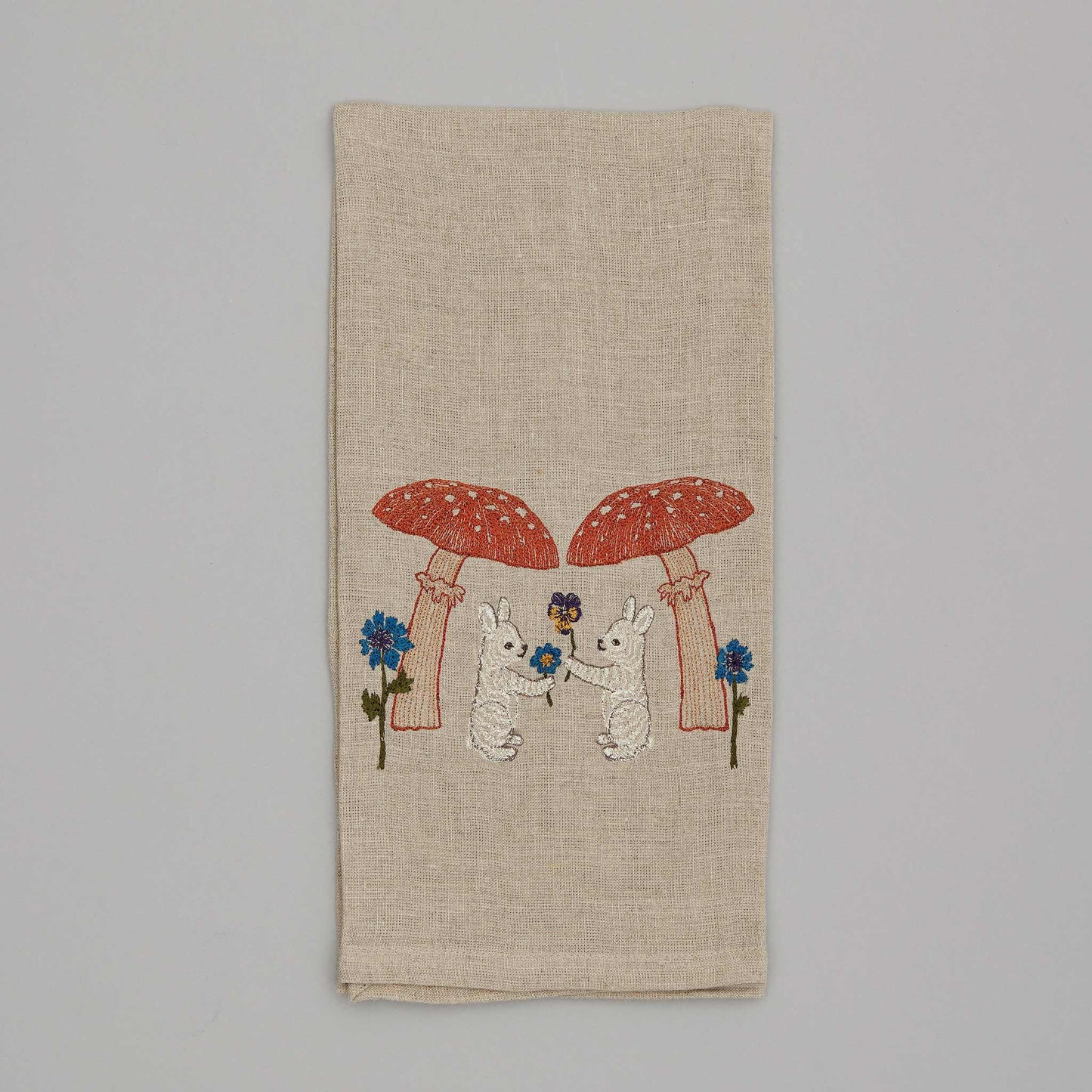 Coral & Tusk 'Mushroom Bunny Friends' Embroidered Tea Towel