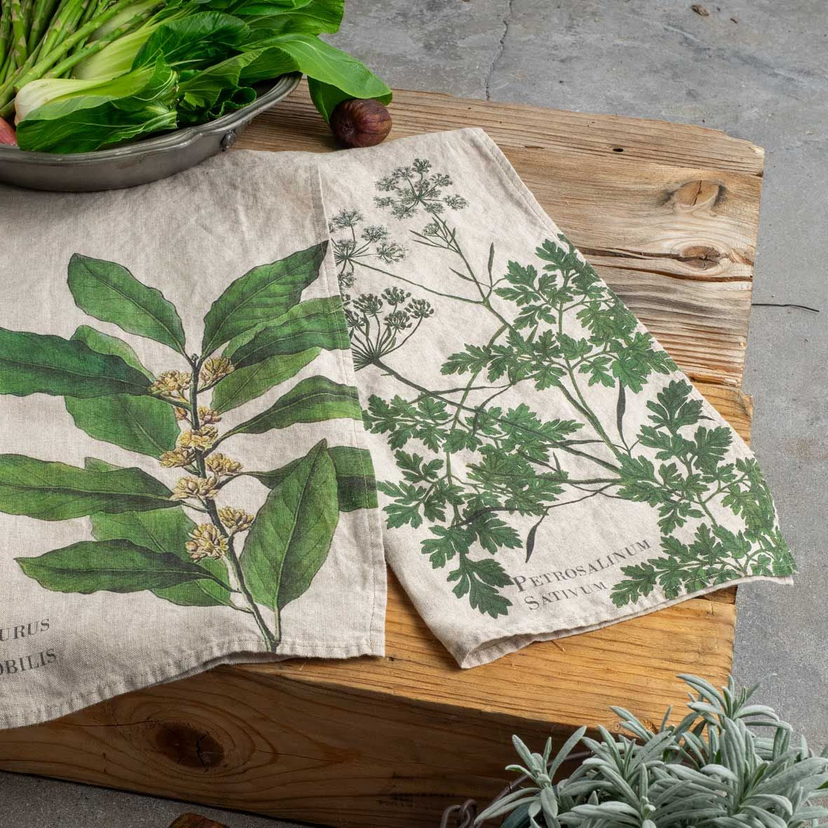 European Linen 'Parsley And Bay' Pair of Tea Towels