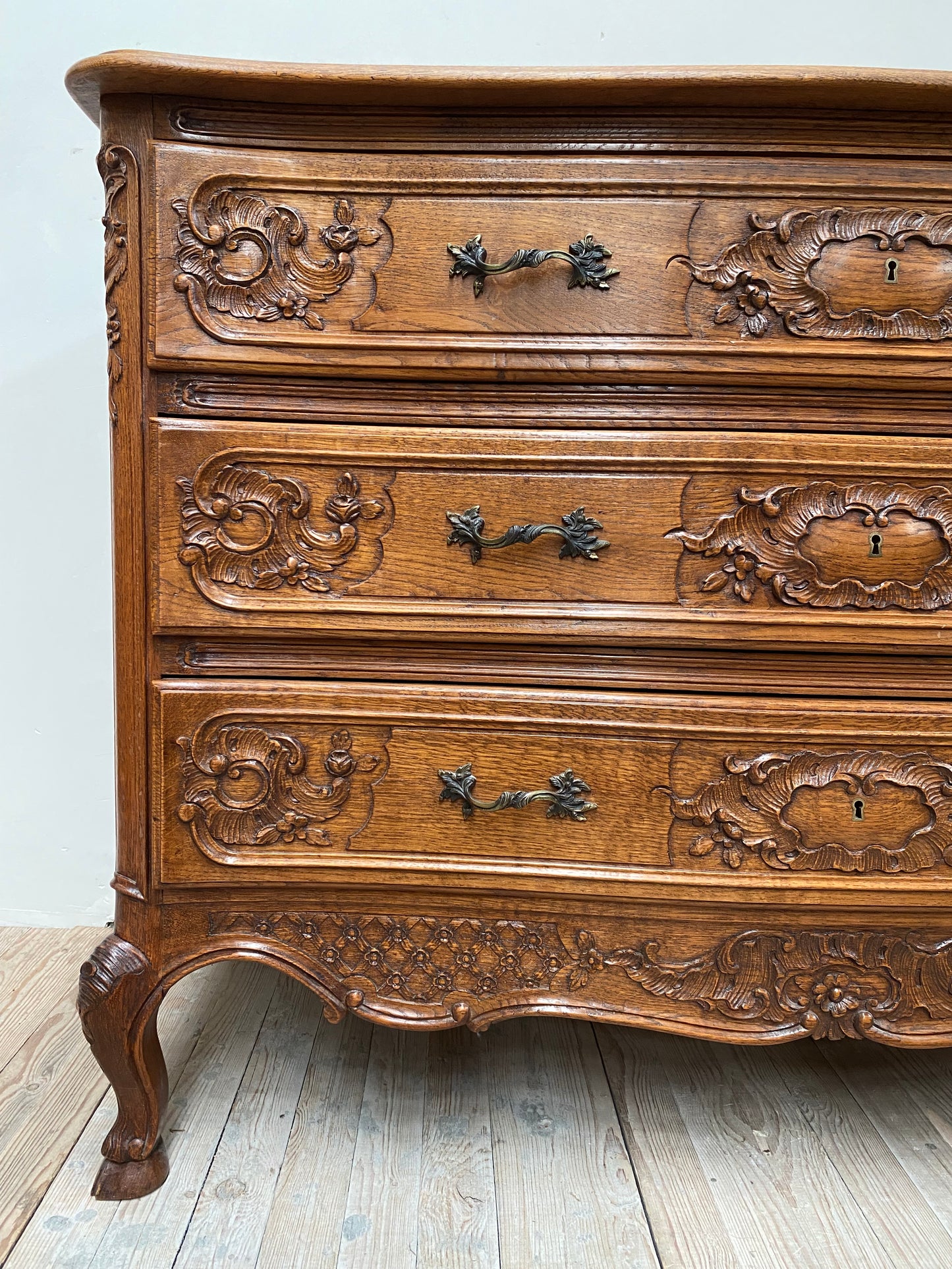 Antique French Louis XV Large Oak 3 Drawer Commode