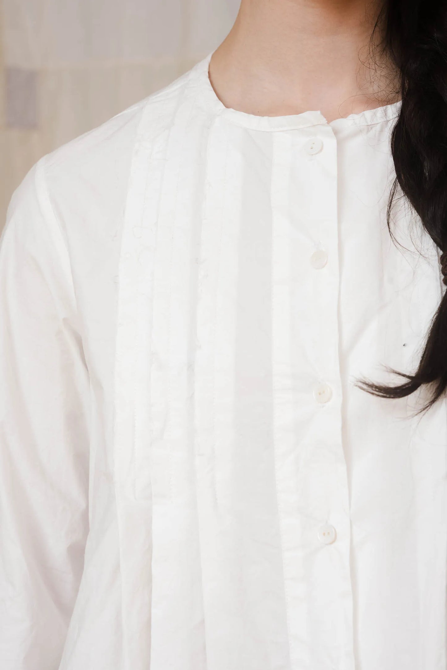 Sula Pleated Shirt - Plain White Cotton