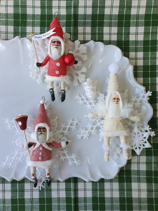 Vintage by Crystal Handspun Santas on Snowflakes