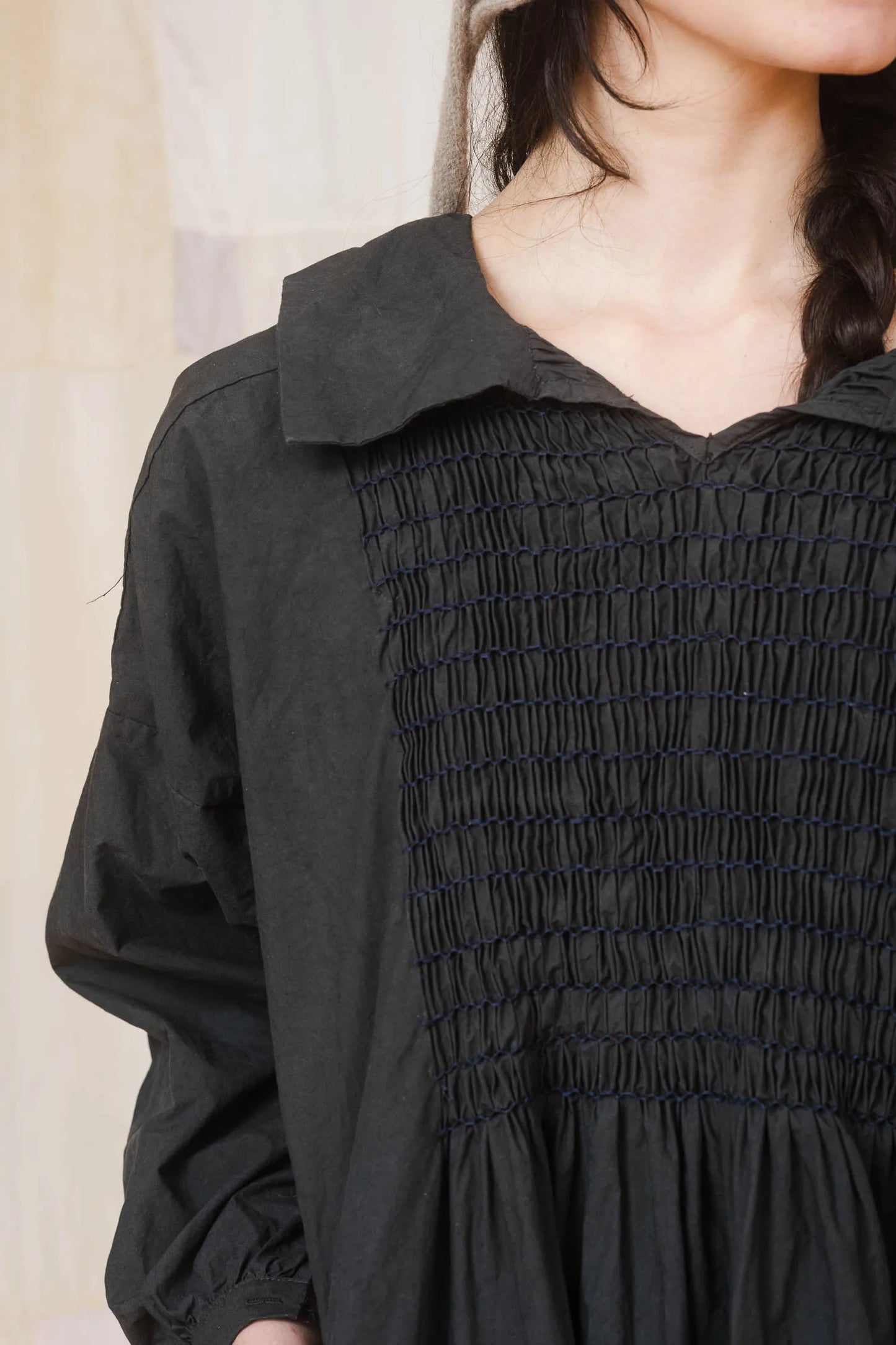 Sula 'Shepherd Tunic' With Smocking - Black