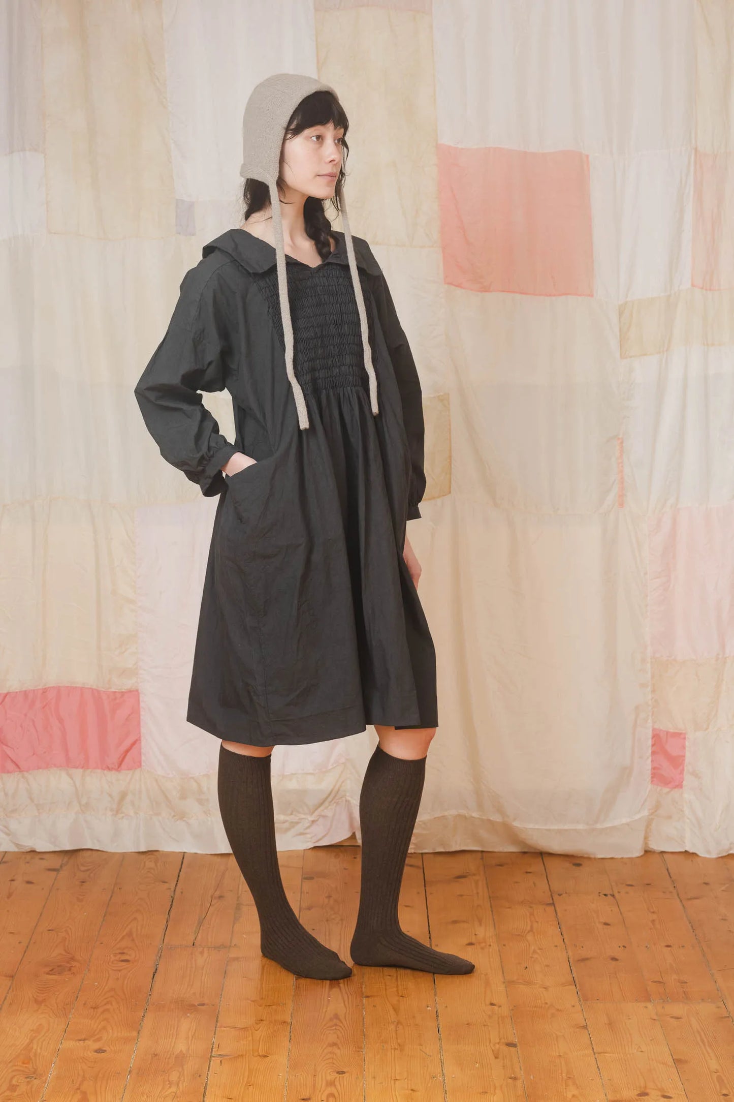 Sula 'Shepherd Tunic' With Smocking - Black