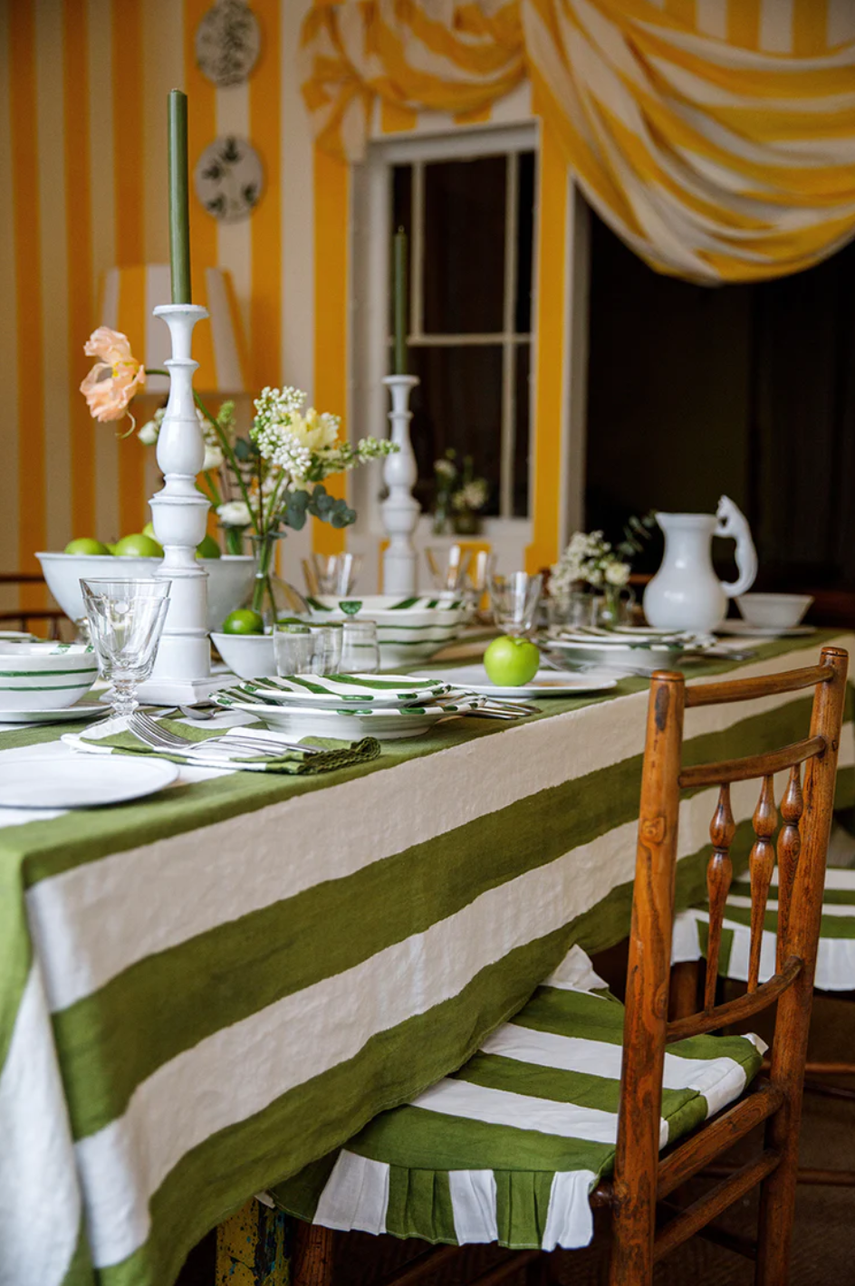 Summerill & Bishop 'Avocado & White Stripe' Linen Tablecloth