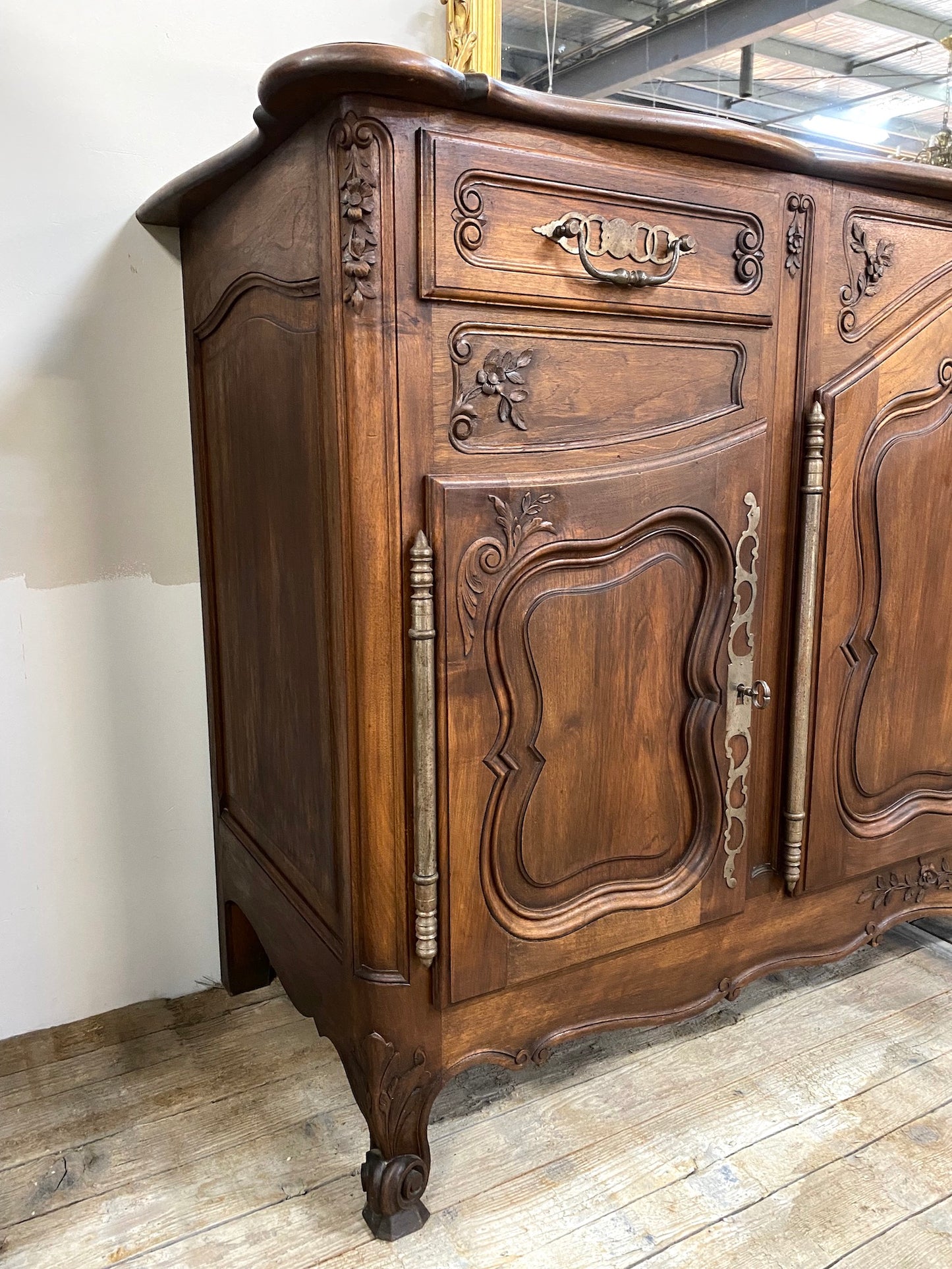 Antique French Louis XV Walnut 4 Door 2 Drawer Sideboard