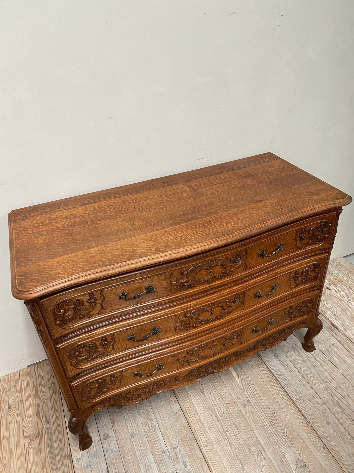 Antique French Louis XV Large Oak 3 Drawer Commode