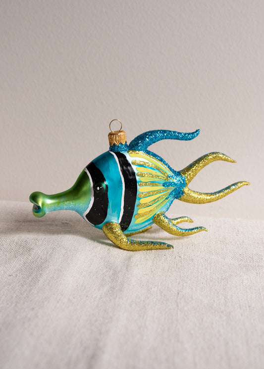 Polish Glass Christmas Ornament - Blue Striped Fish