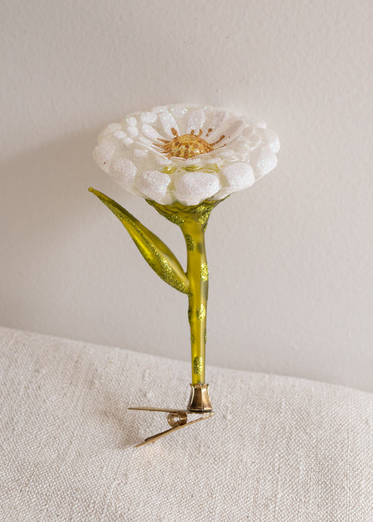 Polish Glass Christmas Ornament - White Gerbera Flower