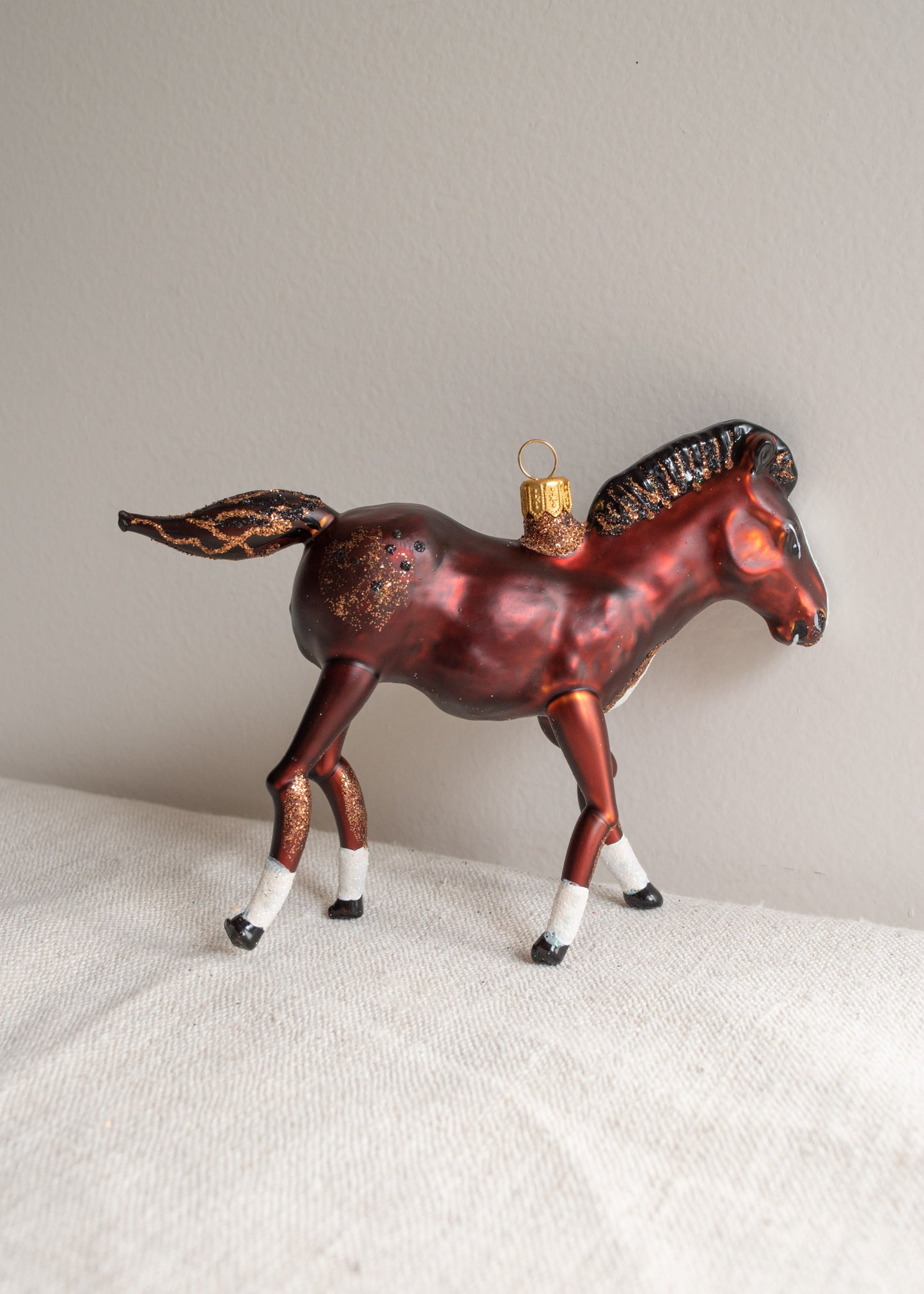 Polish Glass Christmas Ornament - Large Brown Horse