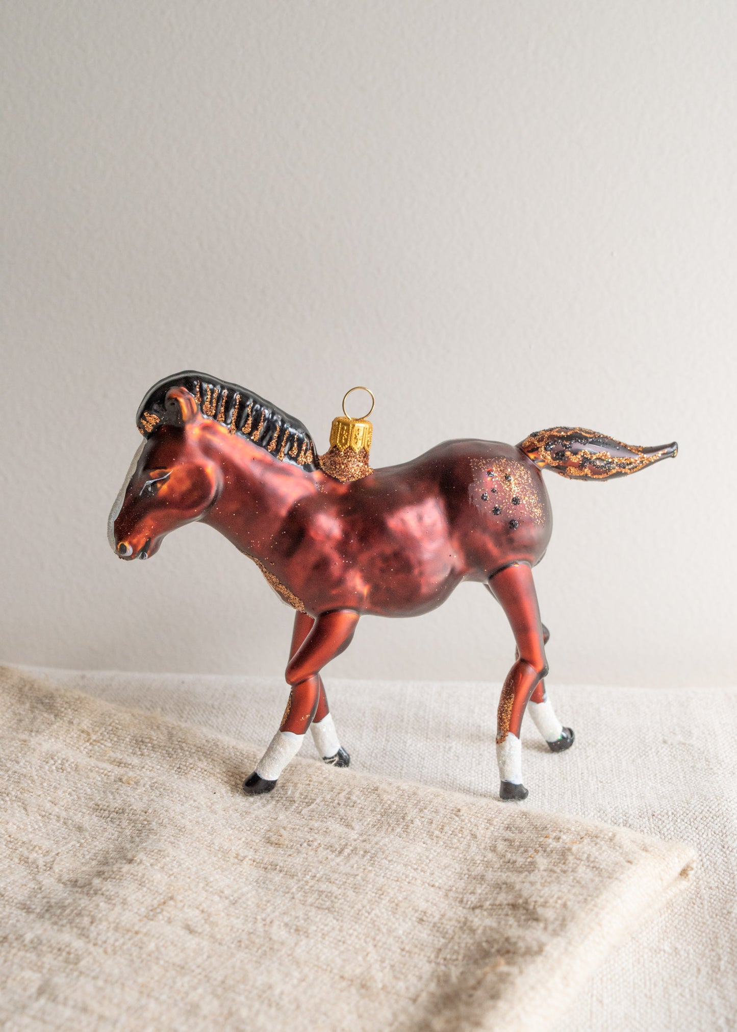 Polish Glass Christmas Ornament - Large Brown Horse