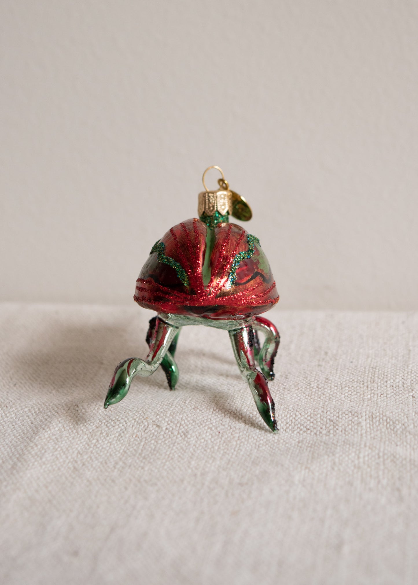 Polish Glass Christmas Ornament - Red & Green Beetle