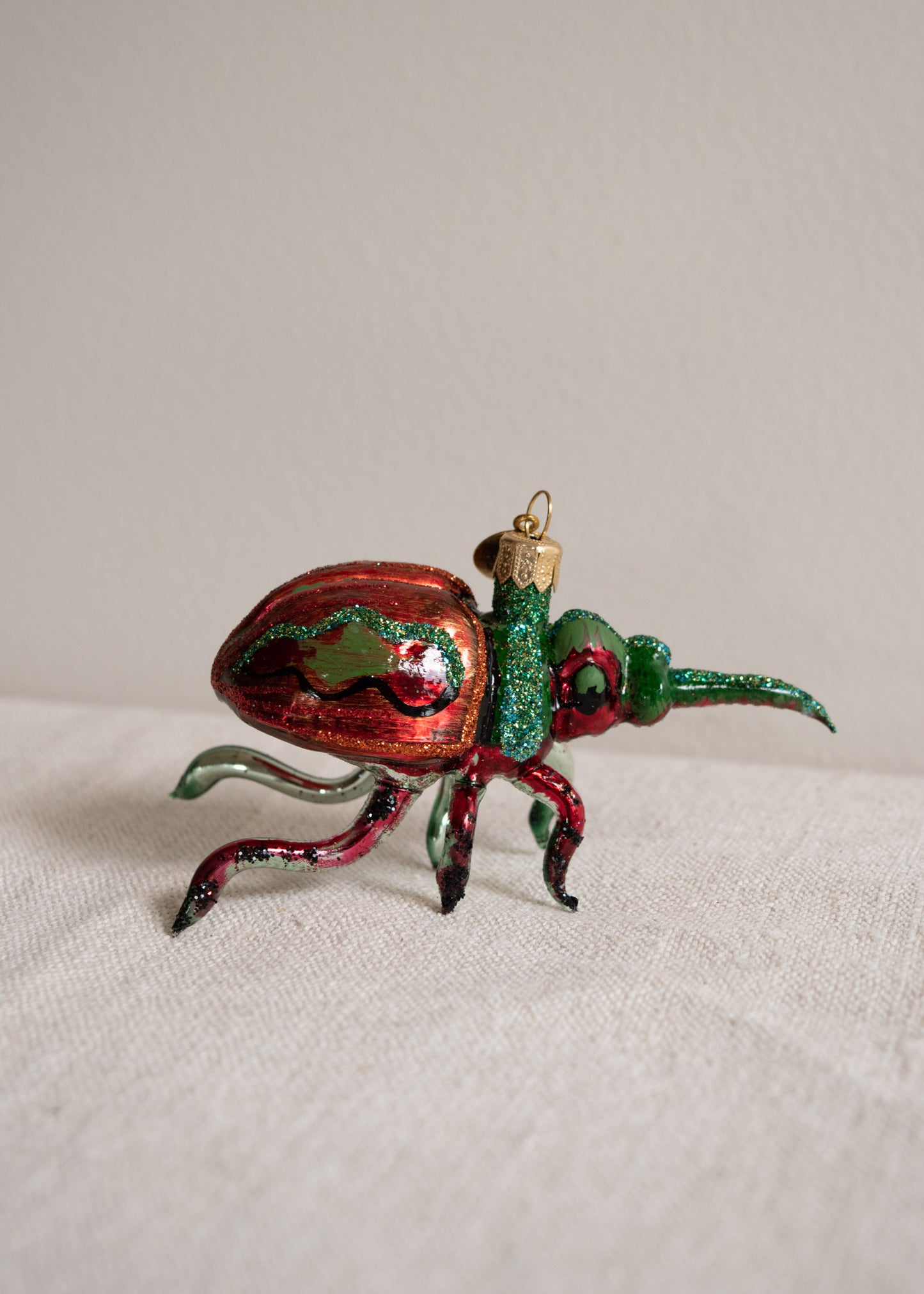 Polish Glass Christmas Ornament - Red & Green Beetle