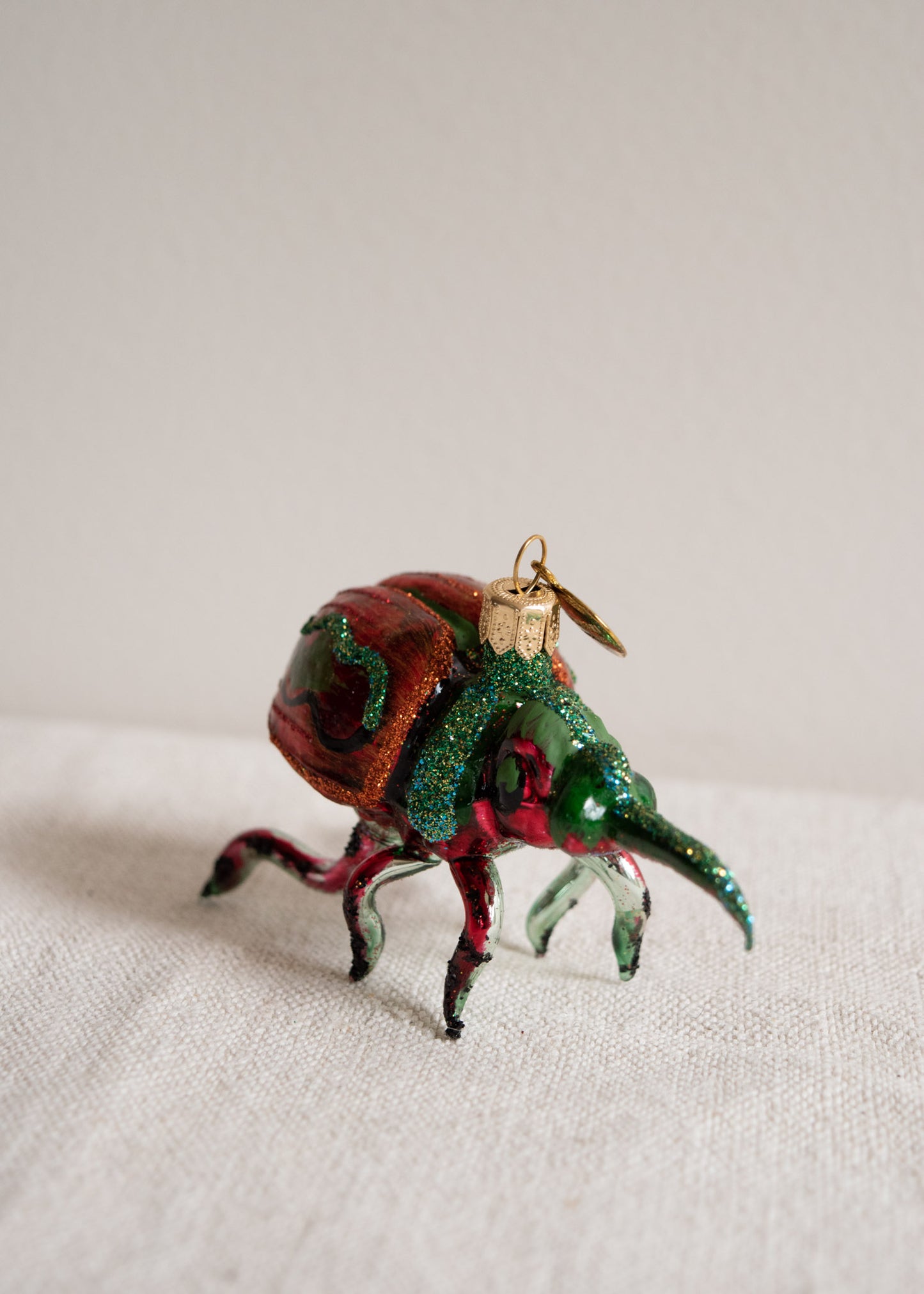 Polish Glass Christmas Ornament - Red & Green Beetle