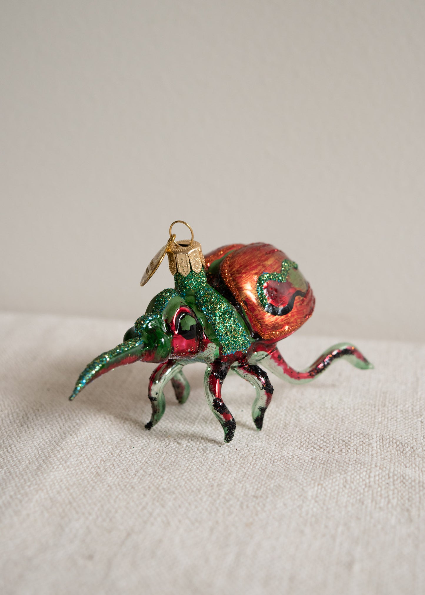 Polish Glass Christmas Ornament - Red & Green Beetle