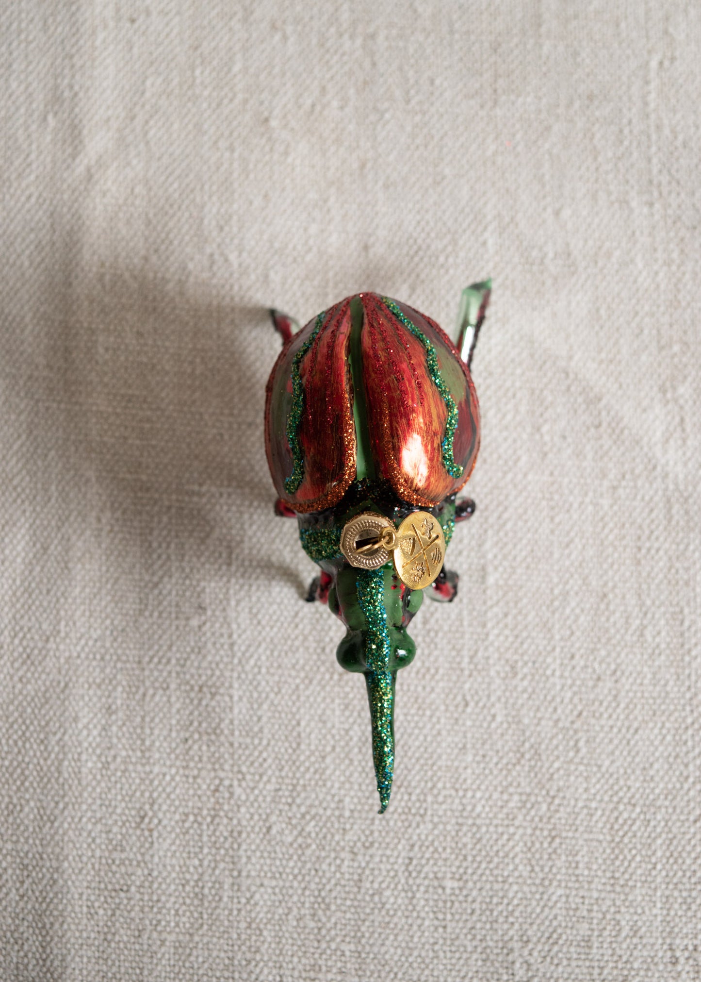 Polish Glass Christmas Ornament - Red & Green Beetle