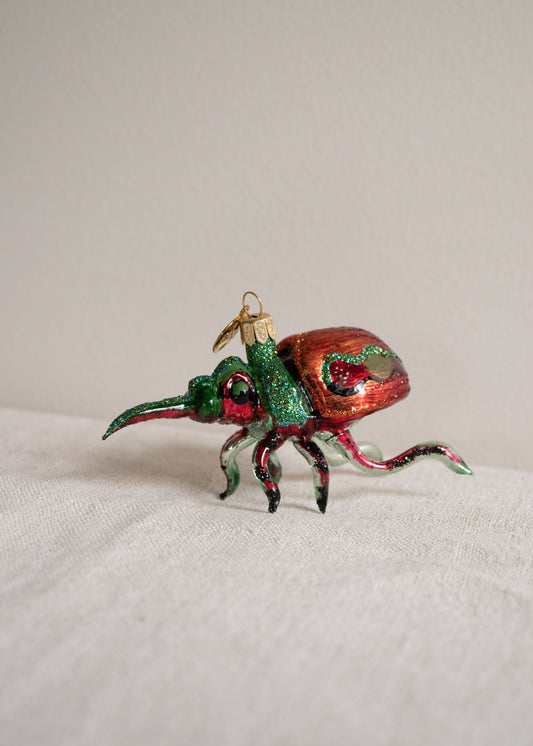 Polish Glass Christmas Ornament - Red & Green Beetle