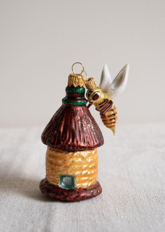 Polish Glass Christmas Ornament - Beehive with Bee