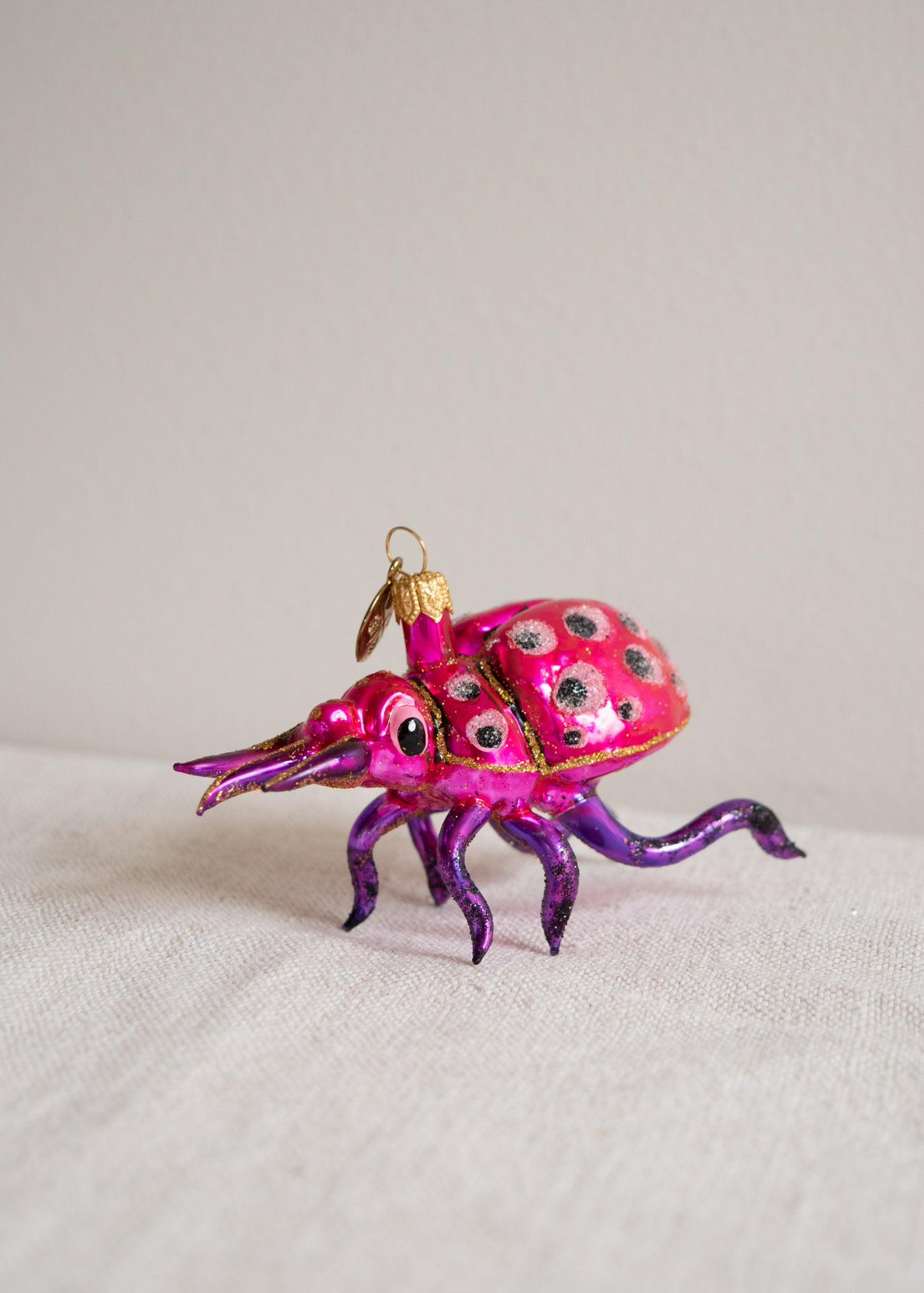 Polish Glass Christmas Ornament - Pink & Purple Beetle