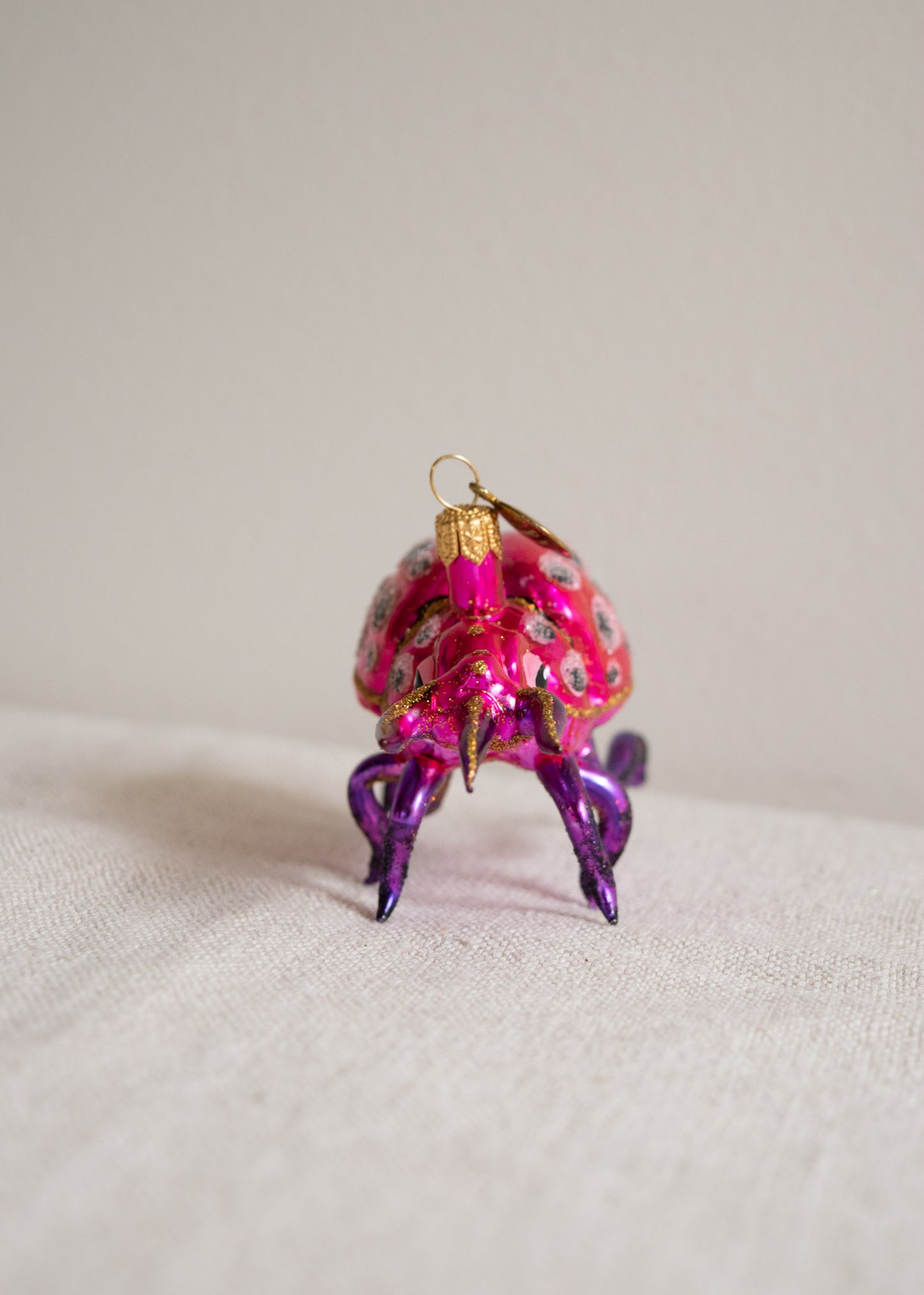 Polish Glass Christmas Ornament - Pink & Purple Beetle