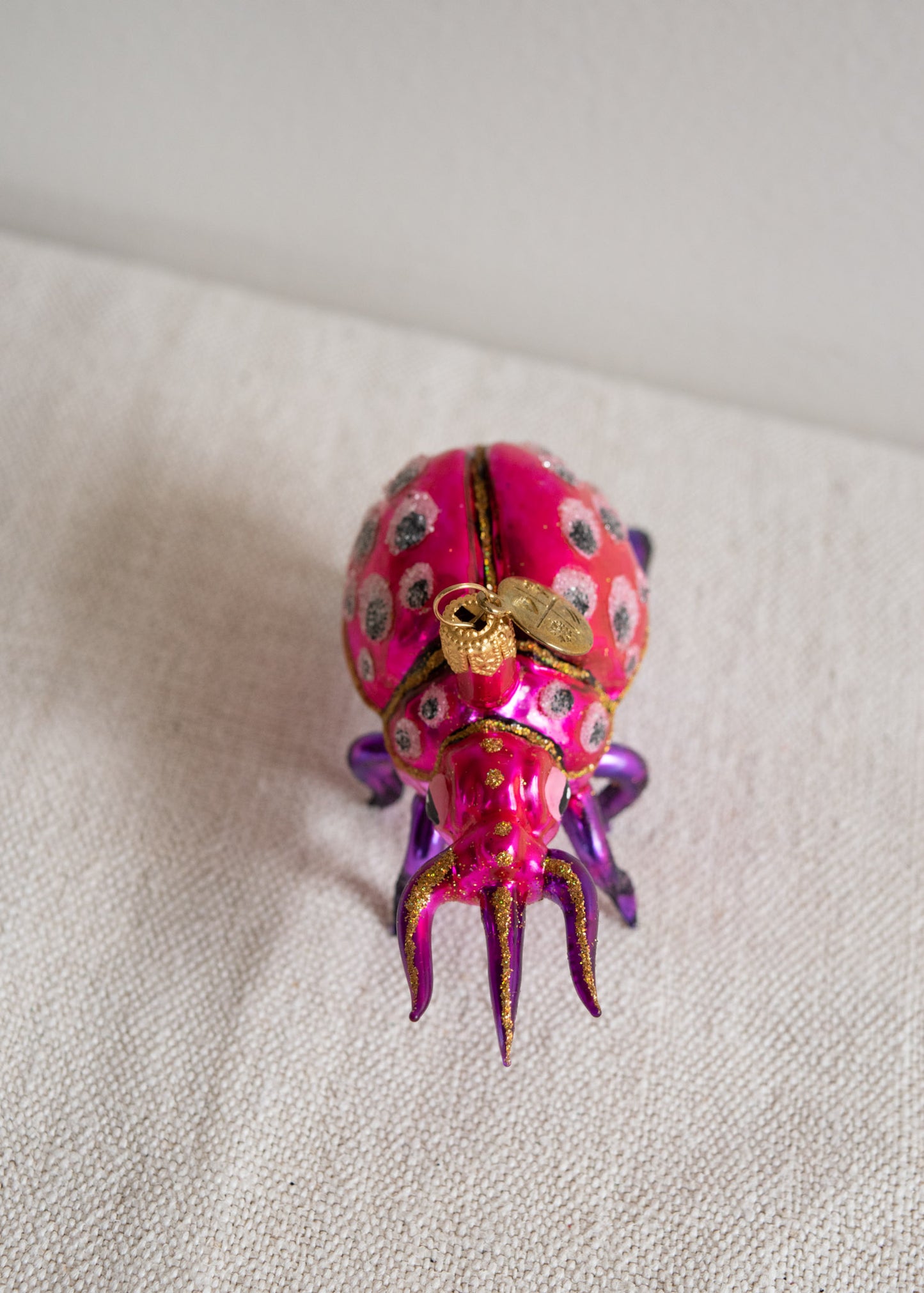 Polish Glass Christmas Ornament - Pink & Purple Beetle