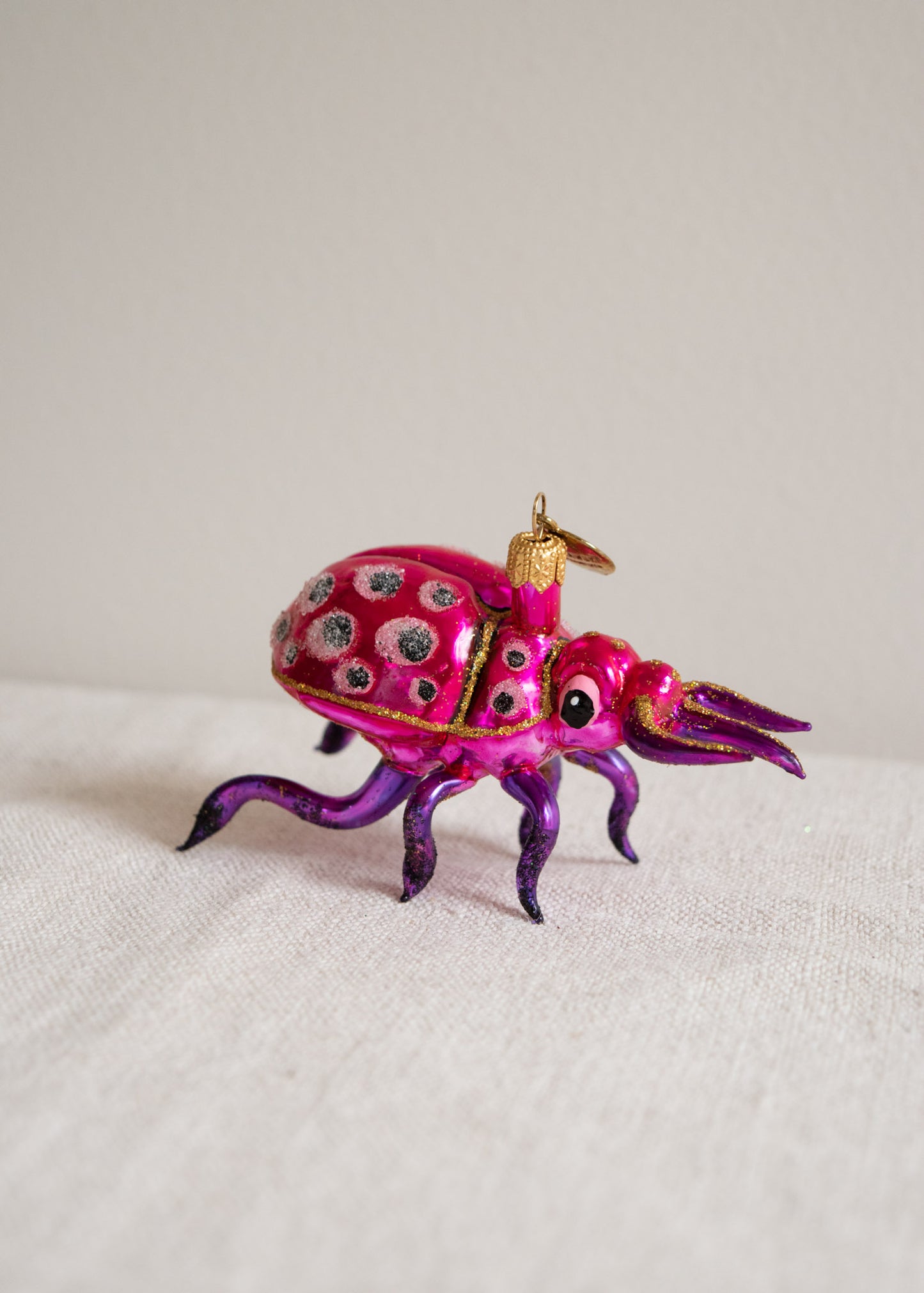 Polish Glass Christmas Ornament - Pink & Purple Beetle