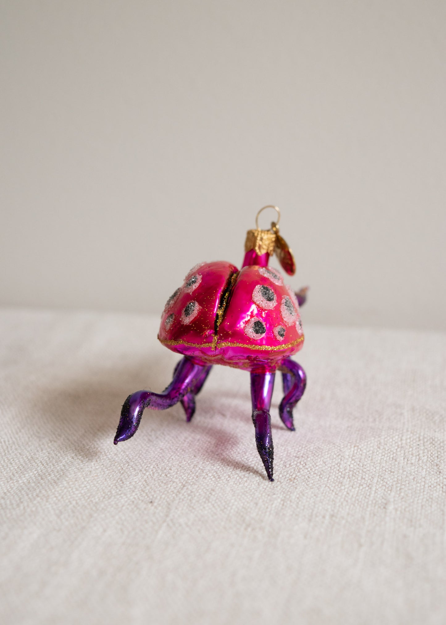 Polish Glass Christmas Ornament - Pink & Purple Beetle