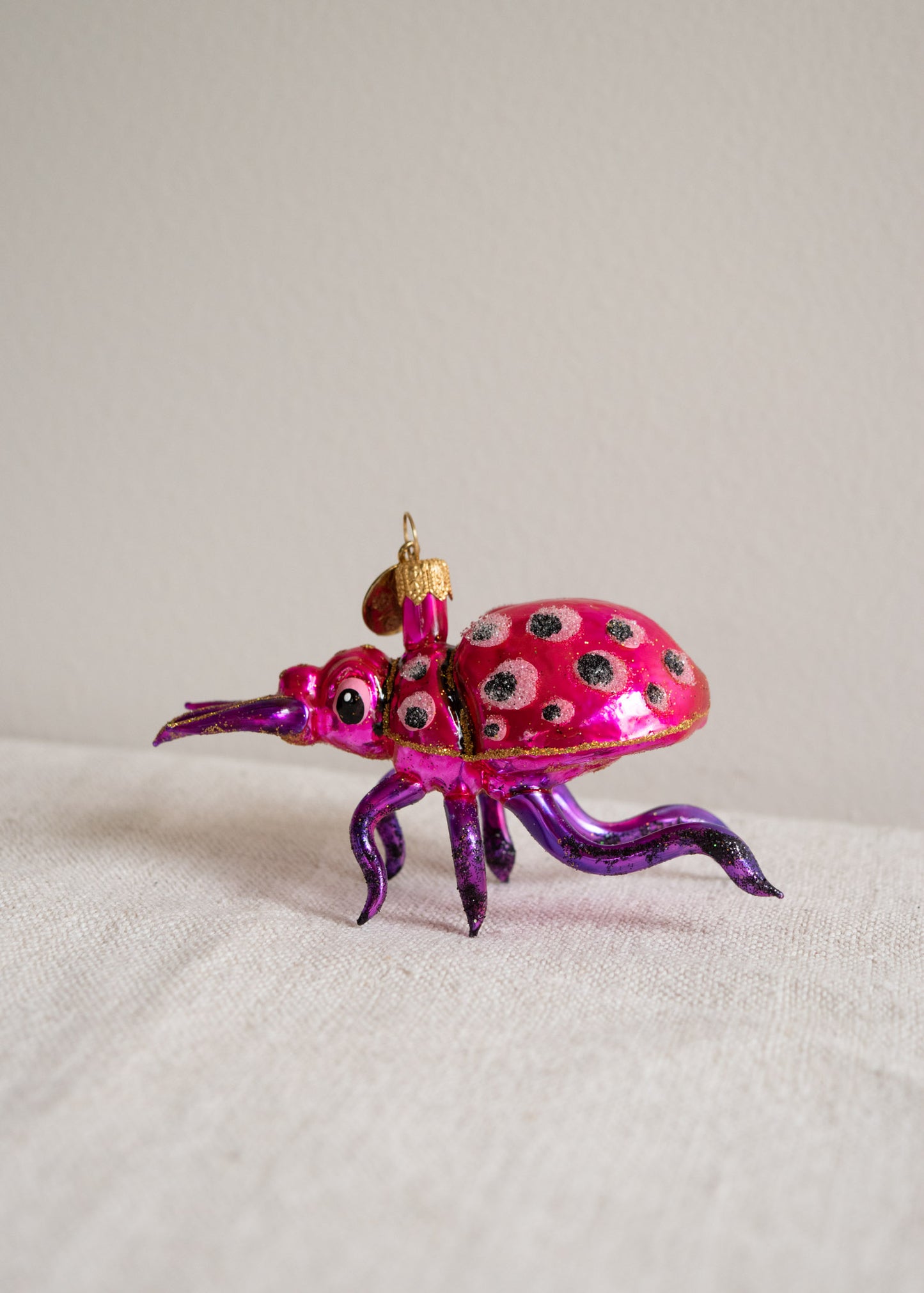 Polish Glass Christmas Ornament - Pink & Purple Beetle