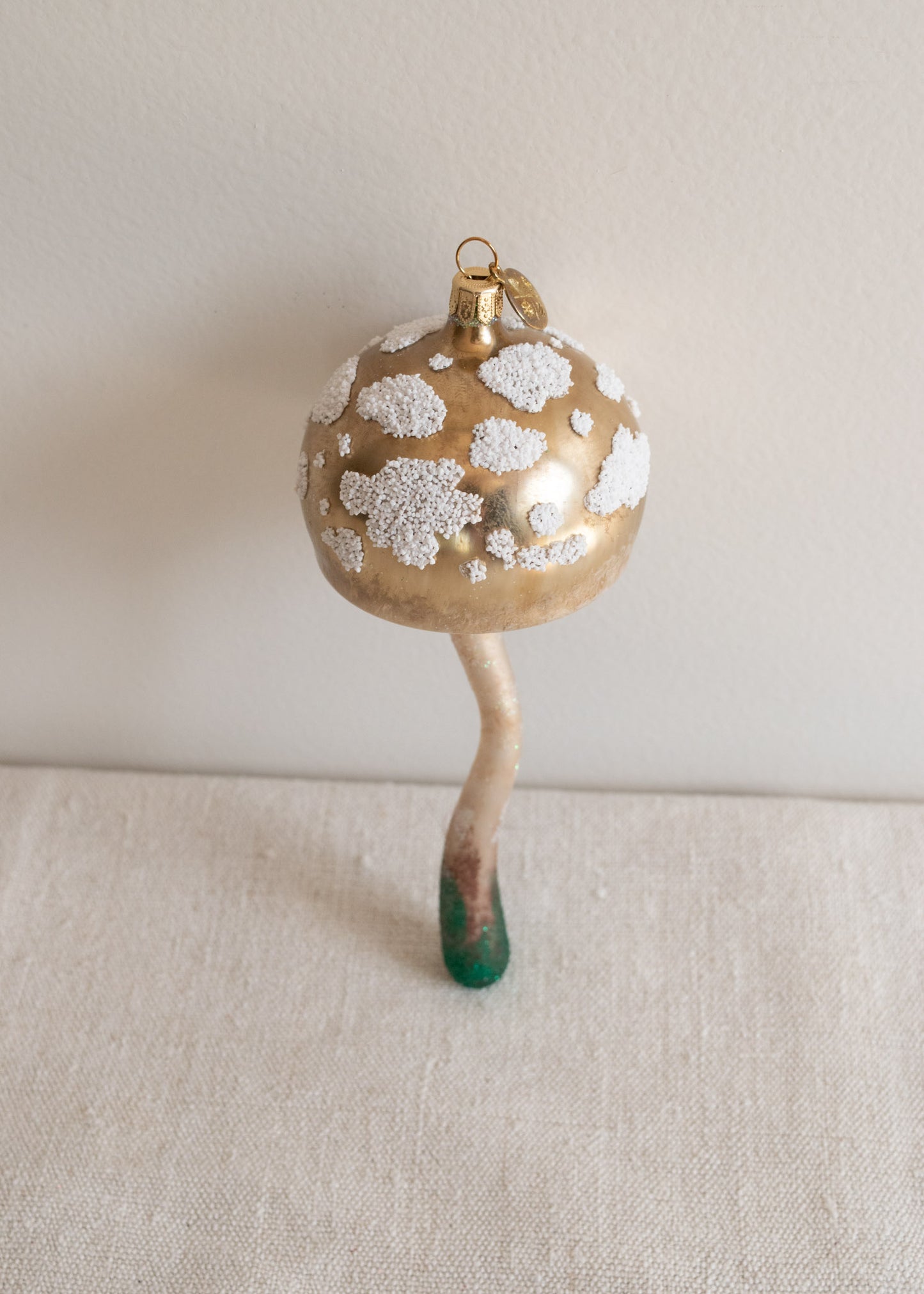 Polish Glass Christmas Ornament - Medium Pale Gold Mushroom