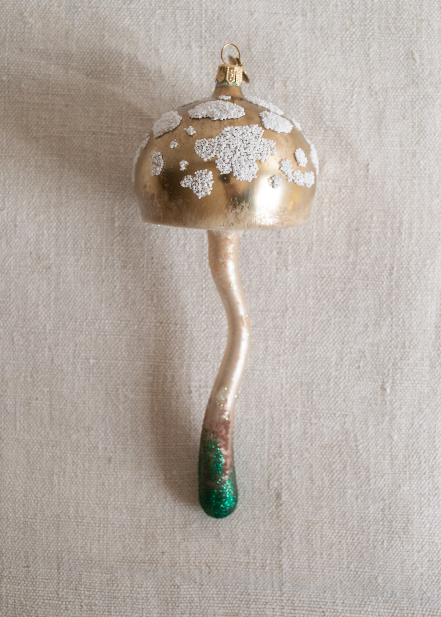 Polish Glass Christmas Ornament - Medium Pale Gold Mushroom