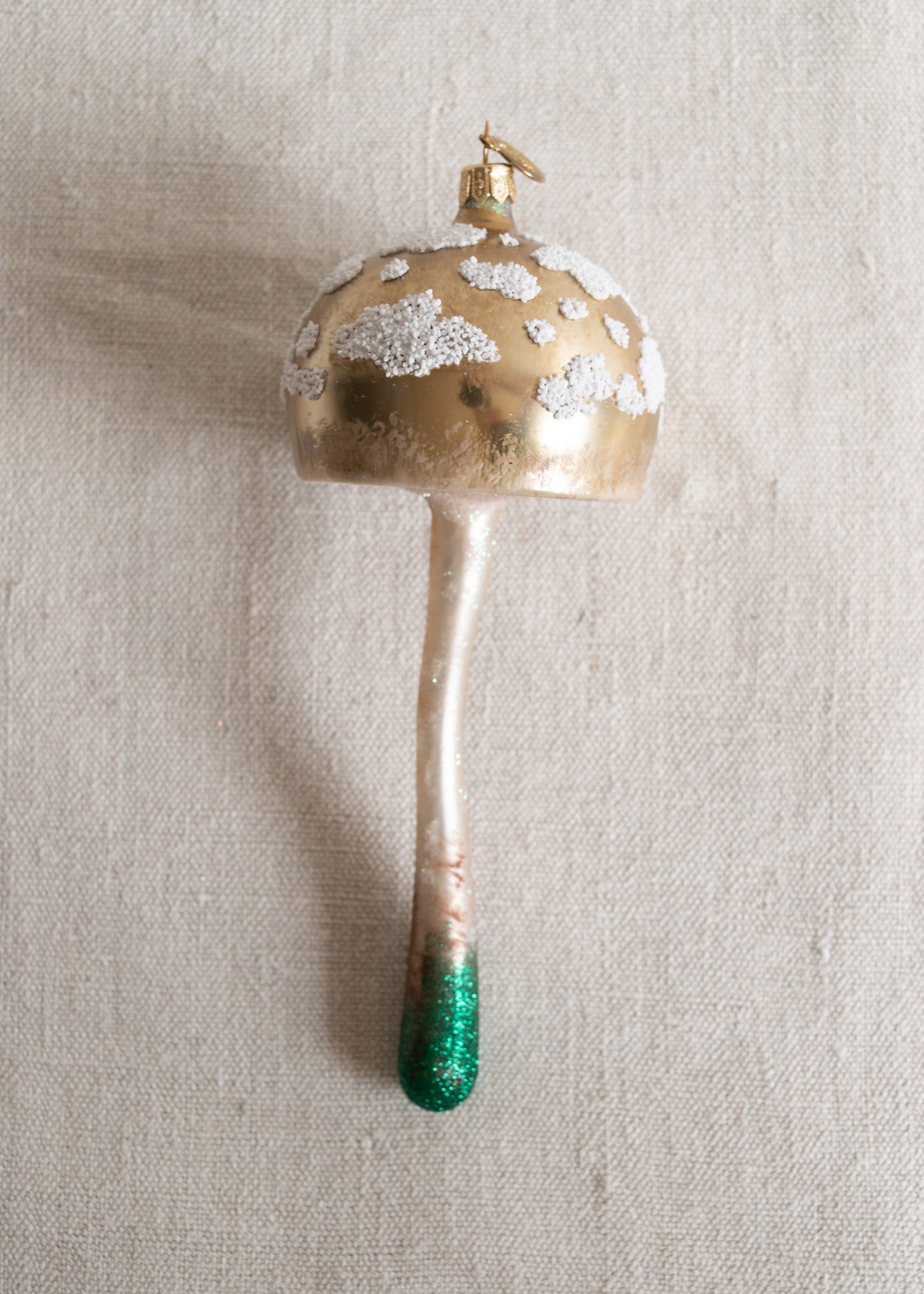 Polish Glass Christmas Ornament - Medium Pale Gold Mushroom