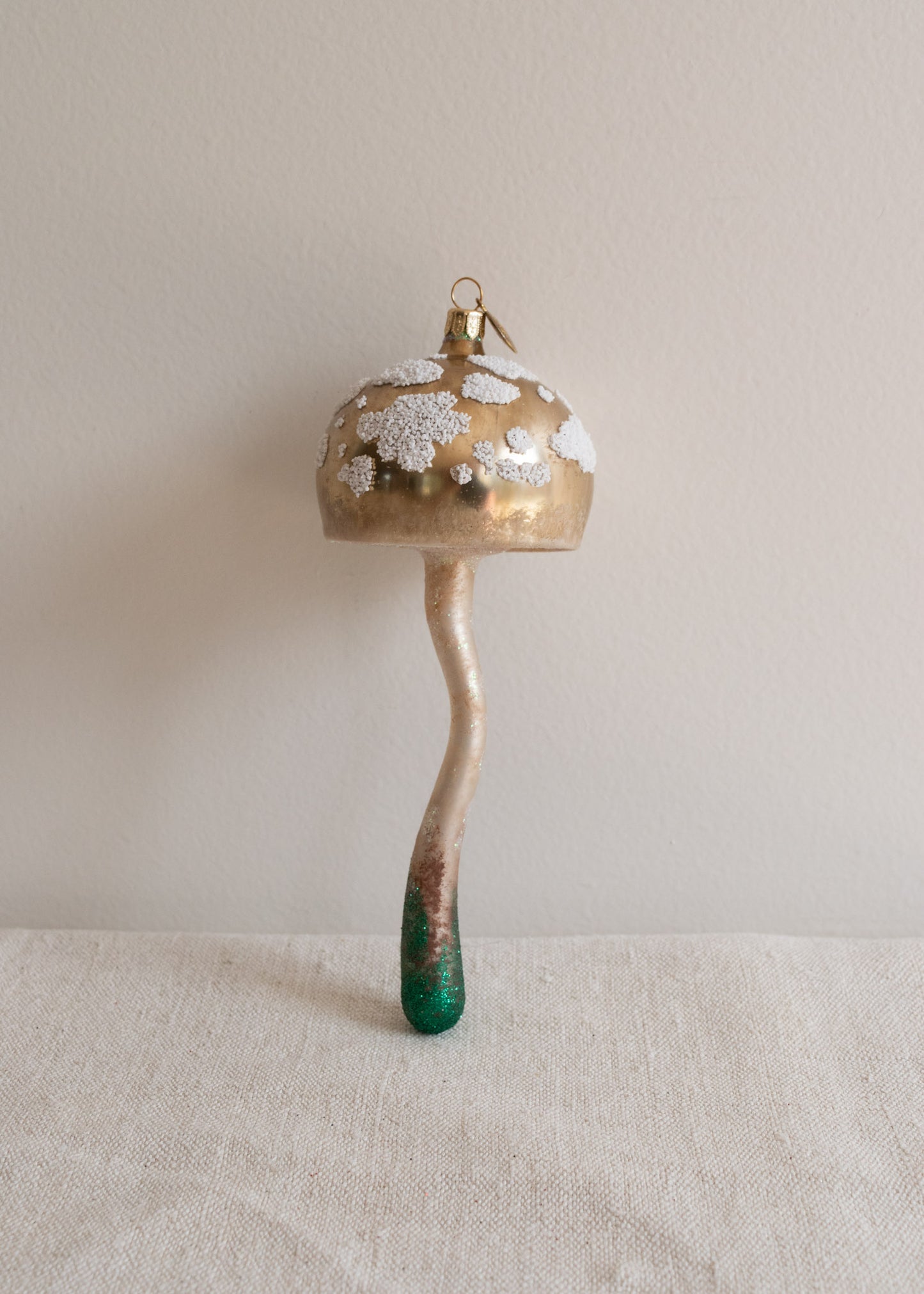 Polish Glass Christmas Ornament - Medium Pale Gold Mushroom