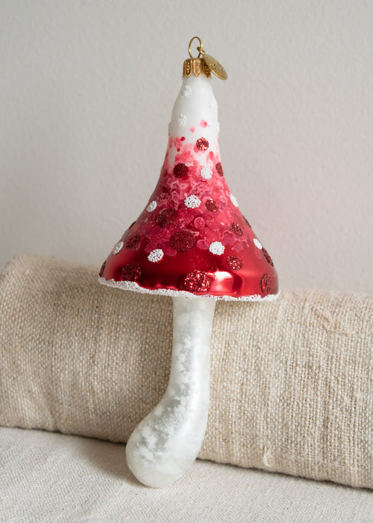 Polish Glass Christmas Ornament - Large Pink & Red Pointy Mushroom